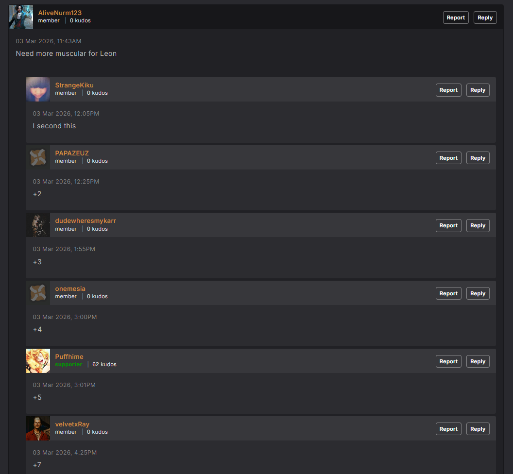 Users demand a more muscular shirtless Leon on Nexus Mods.