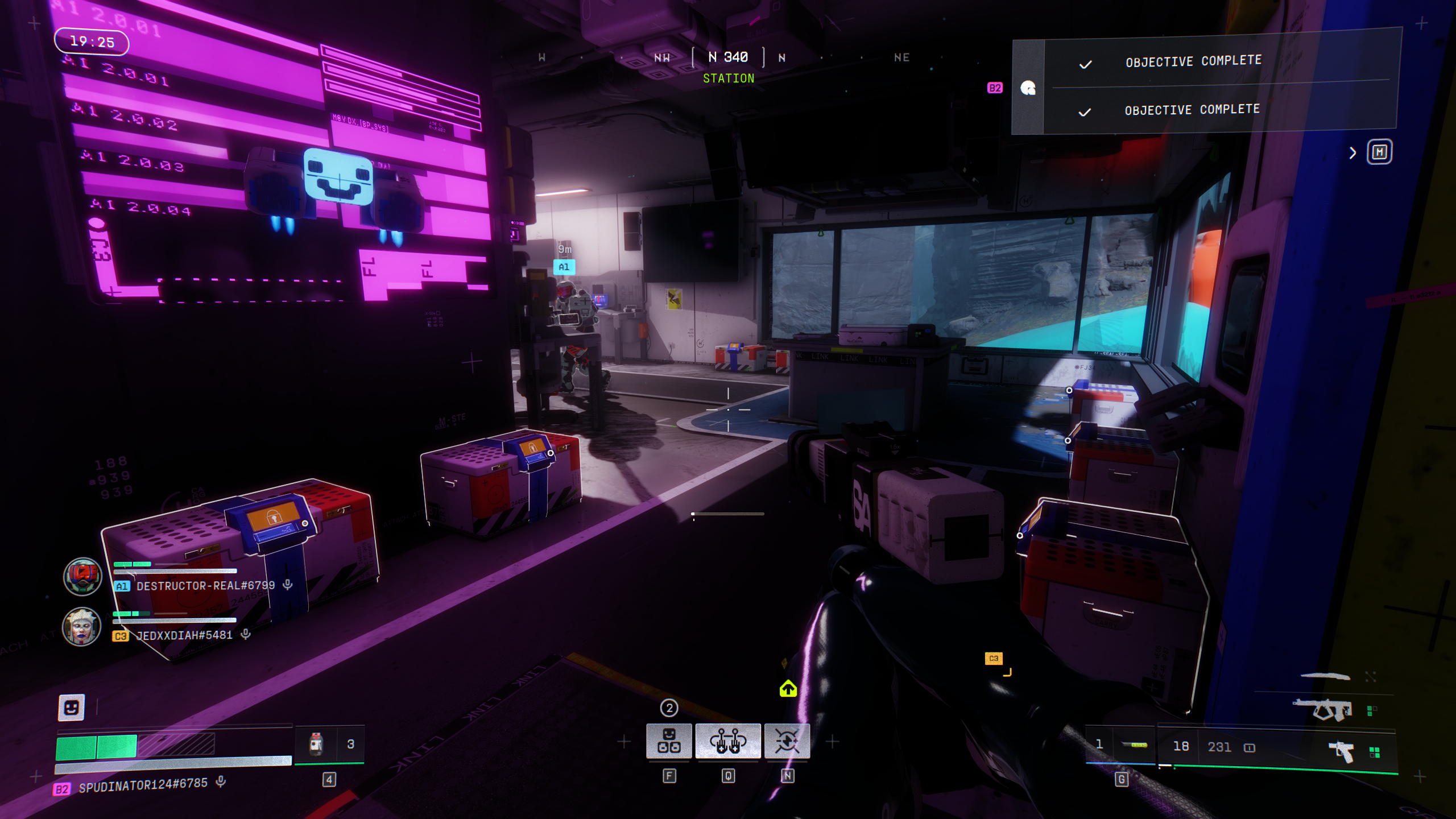 Marathon Lockbox Key: A player looking at the inside of a lockbox room, with several containers on the ground.