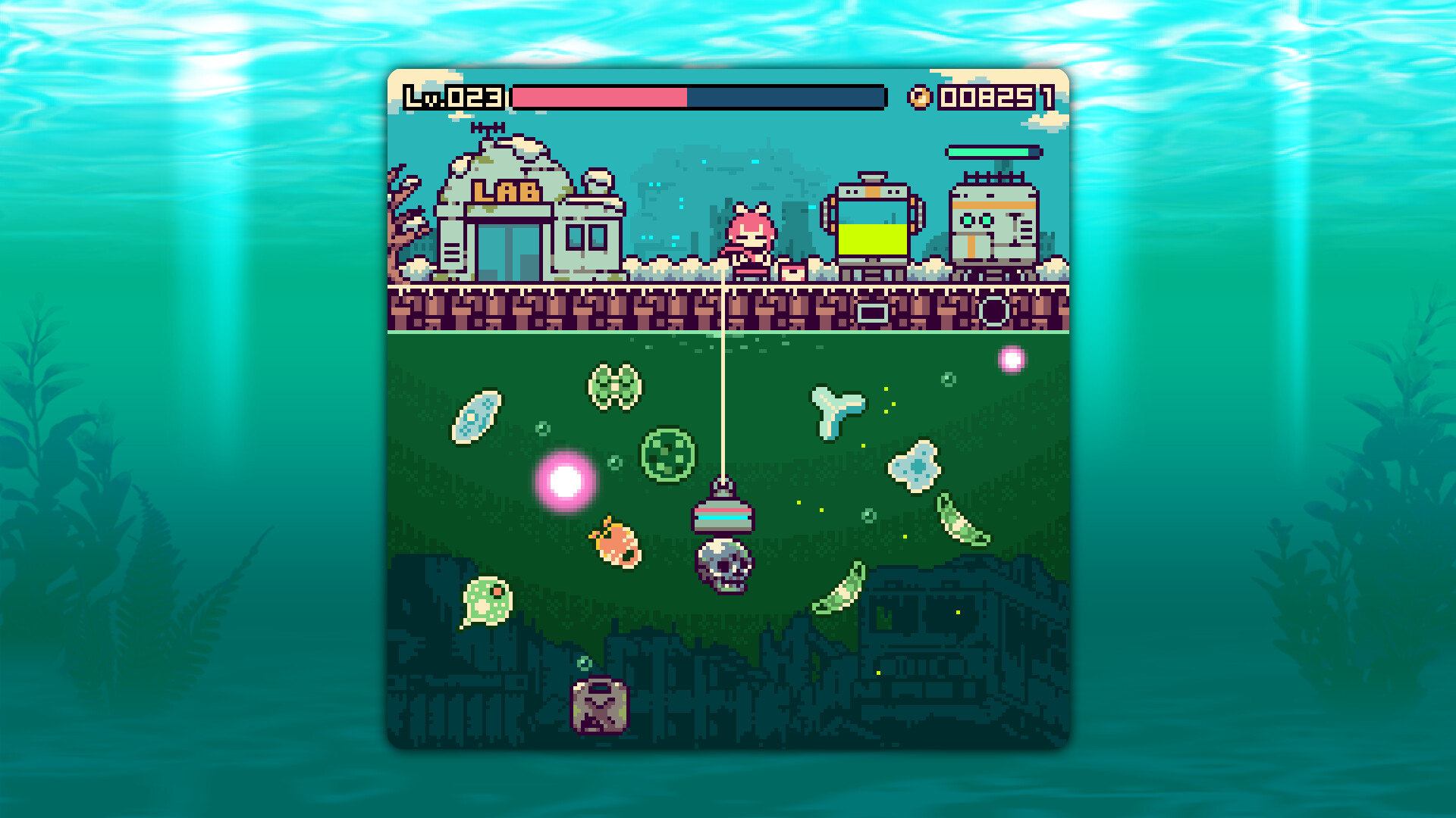 A girl fishing in Post Apocalypse Microbe Lab