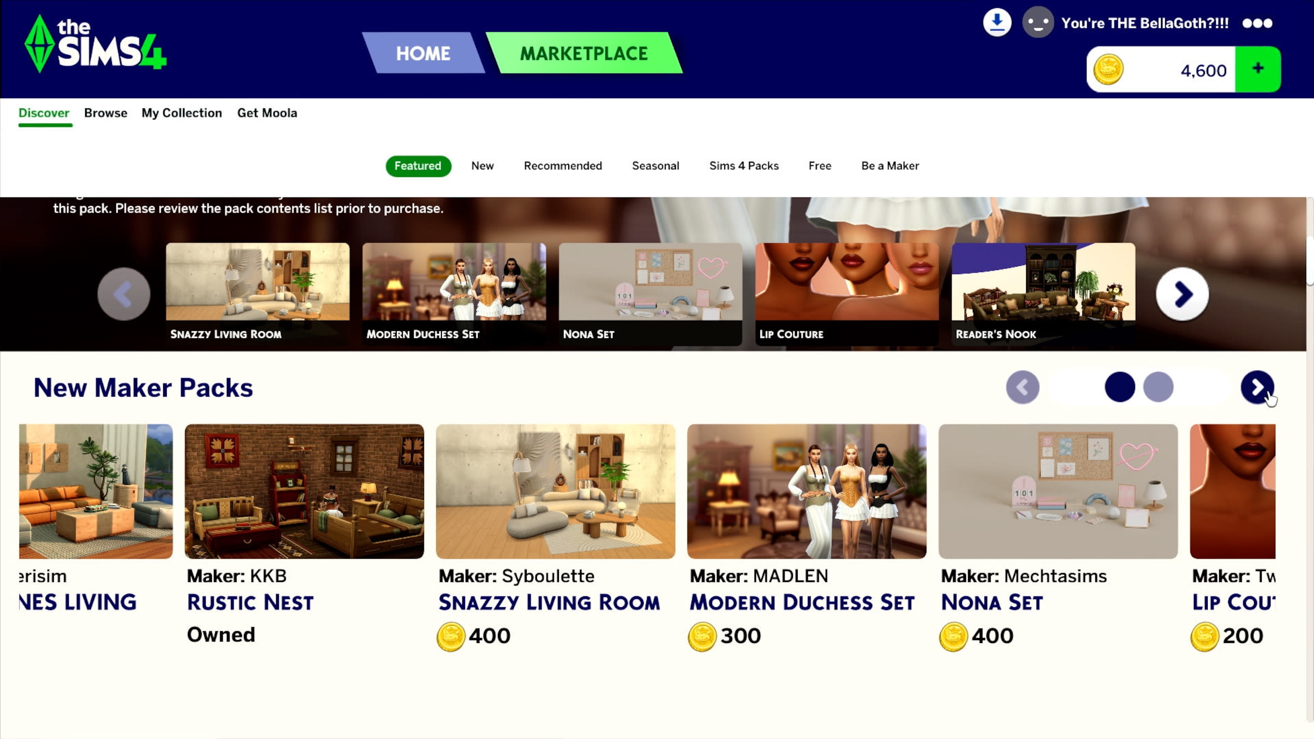 The Sims Marketplace screen
