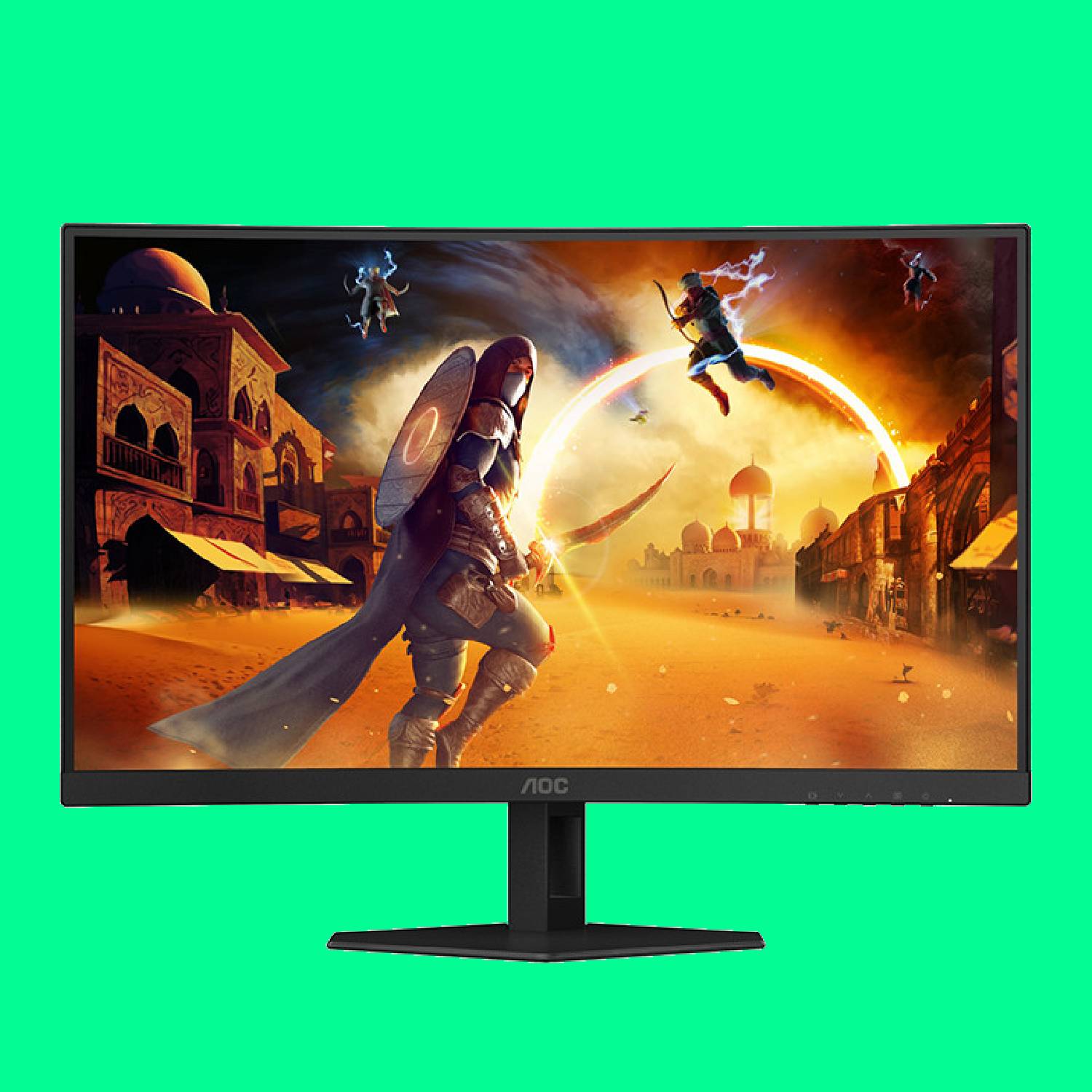 AOC Gaming C27G4ZXE gaming monitor on a green background