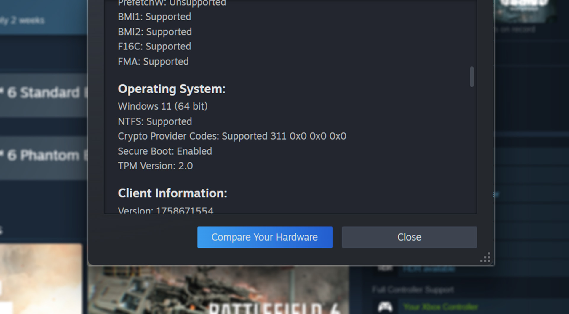 Secure Boot settings in Steam.