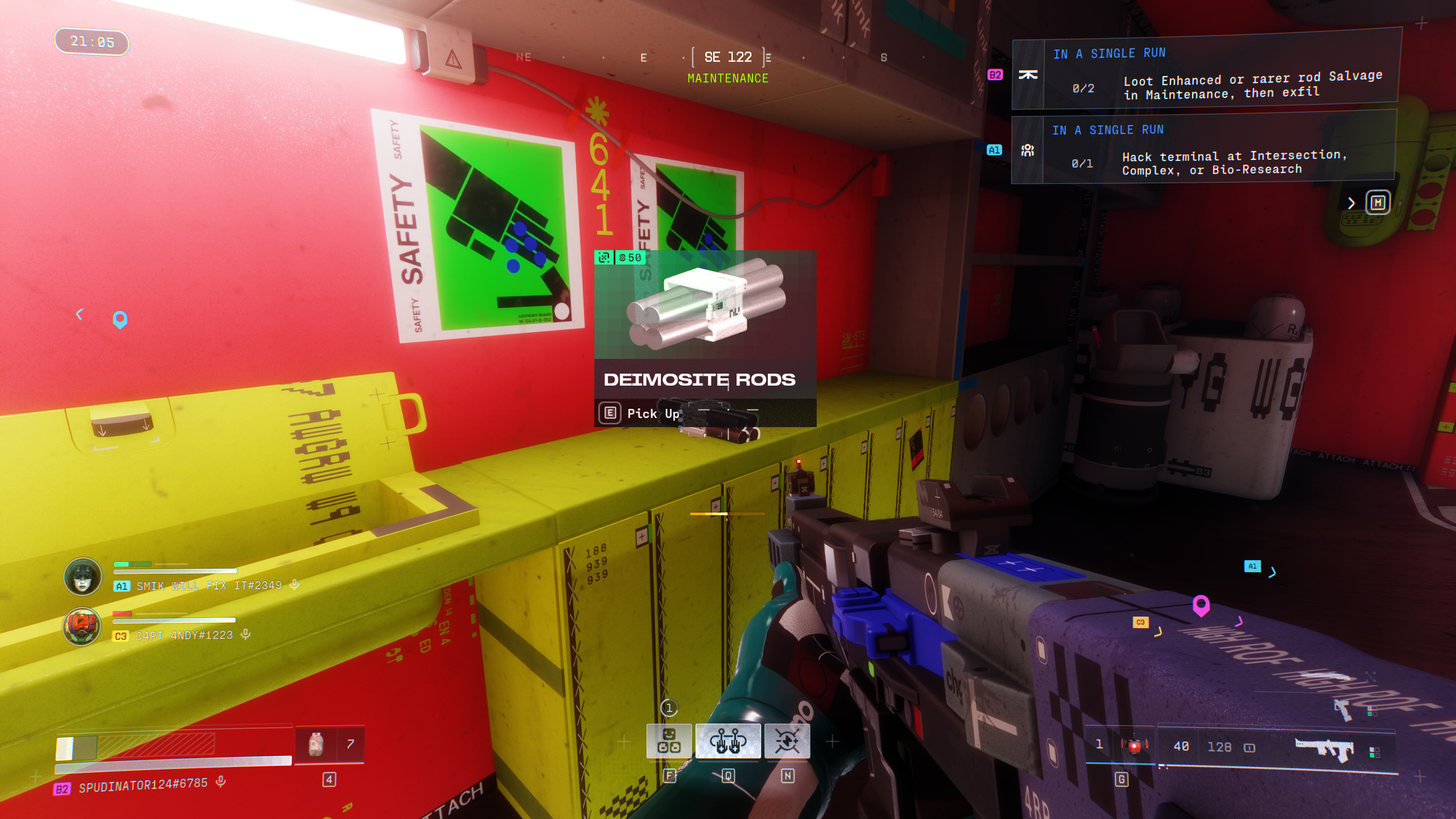 Marathon Cutthroat Competition: A player looking at Deimosite Rods on a cabinet in Maintenance in Dire Marsh.