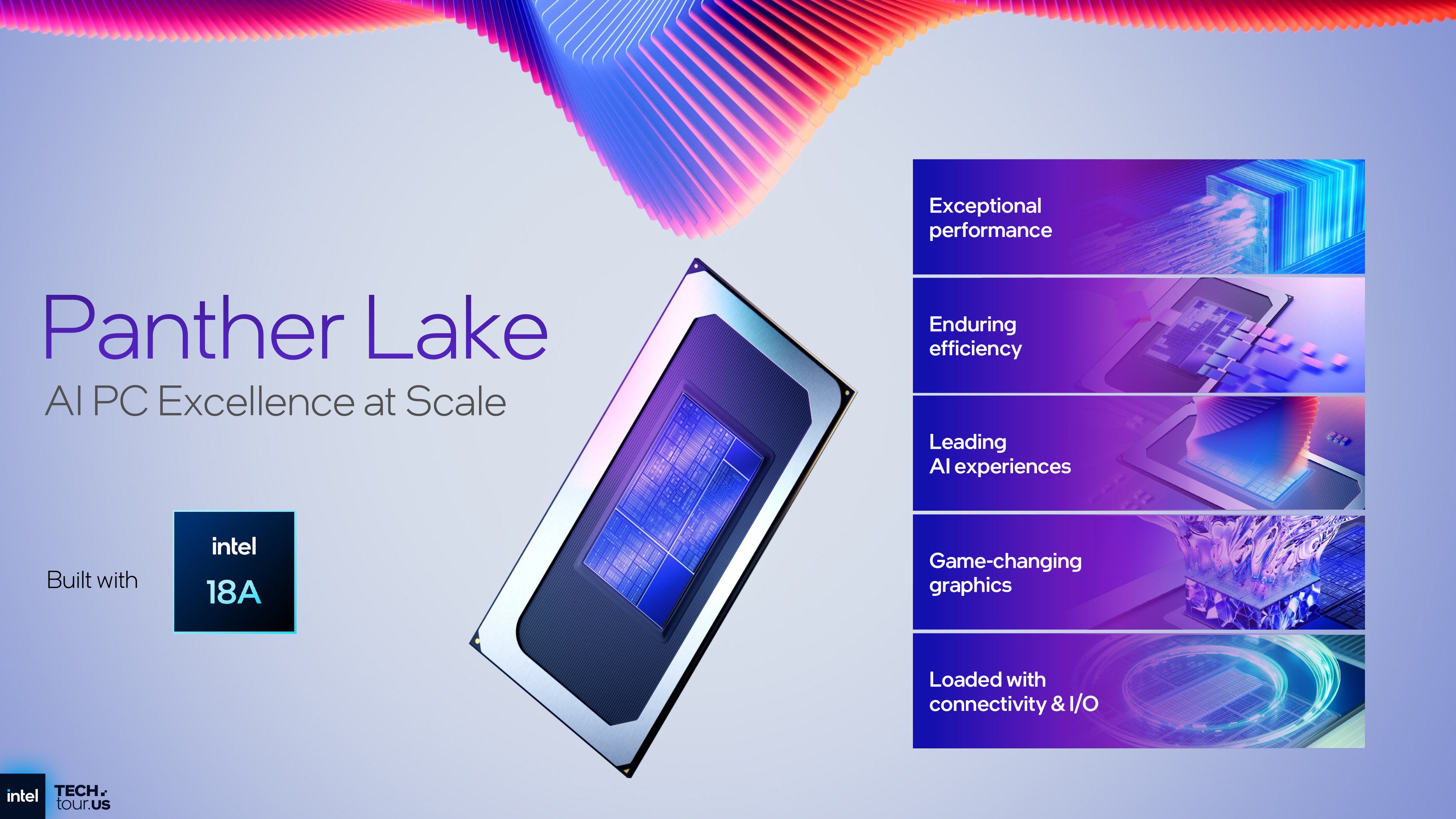 A presentation slide for Intel's Panther Lake CPUs from its Technology Tour event in Arizona, September 2025