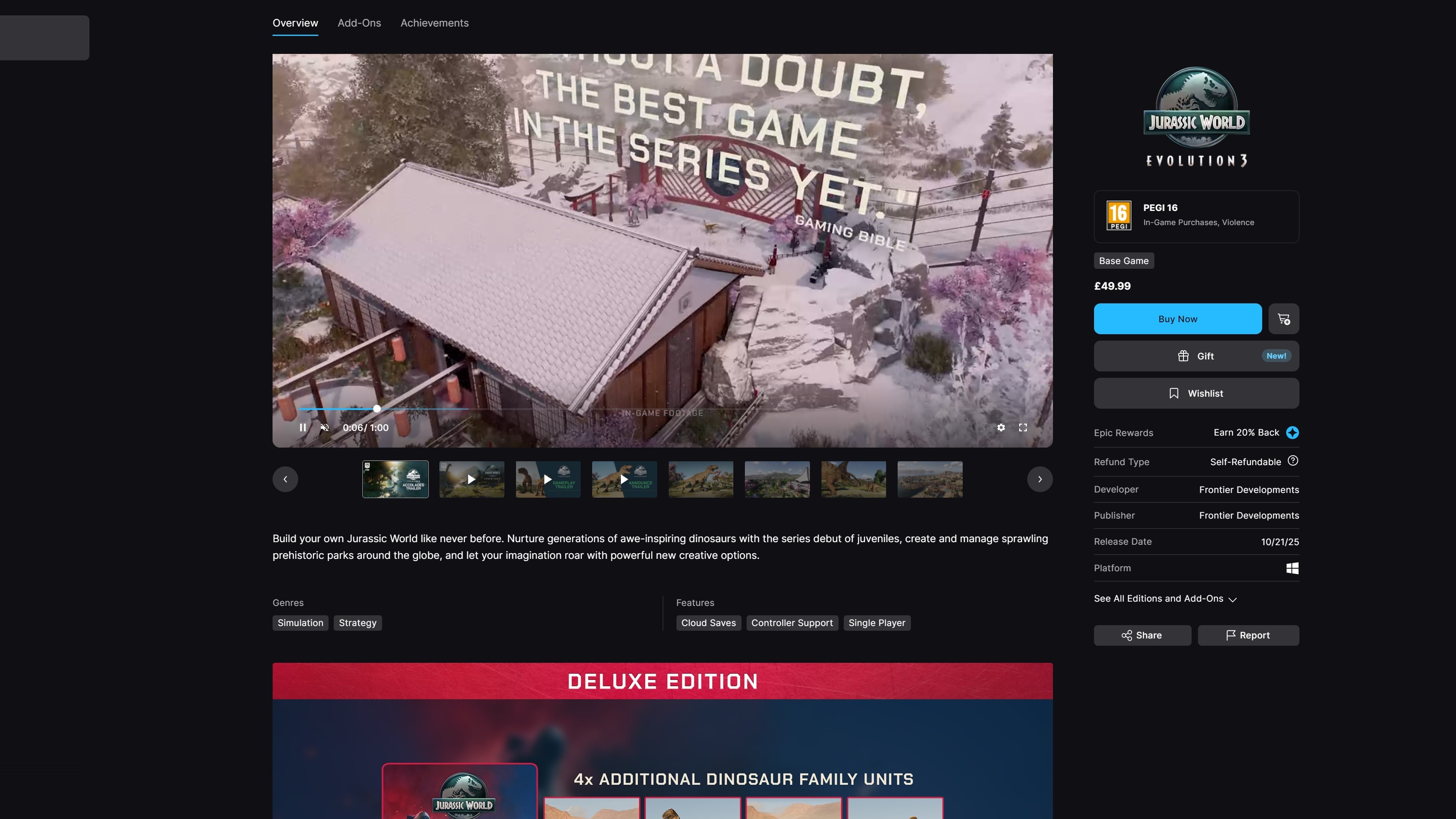 An image of the Epic Games Store, showing the new gift button on the right hand side.