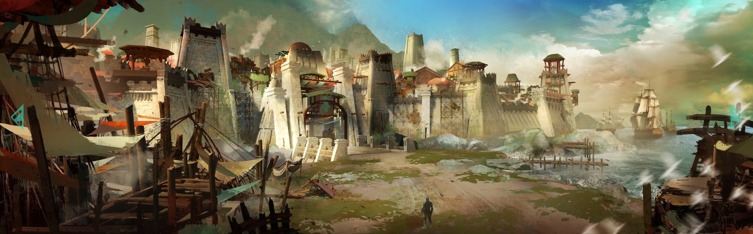 Panoramic shot of city walls in Dawnshore in Avowed