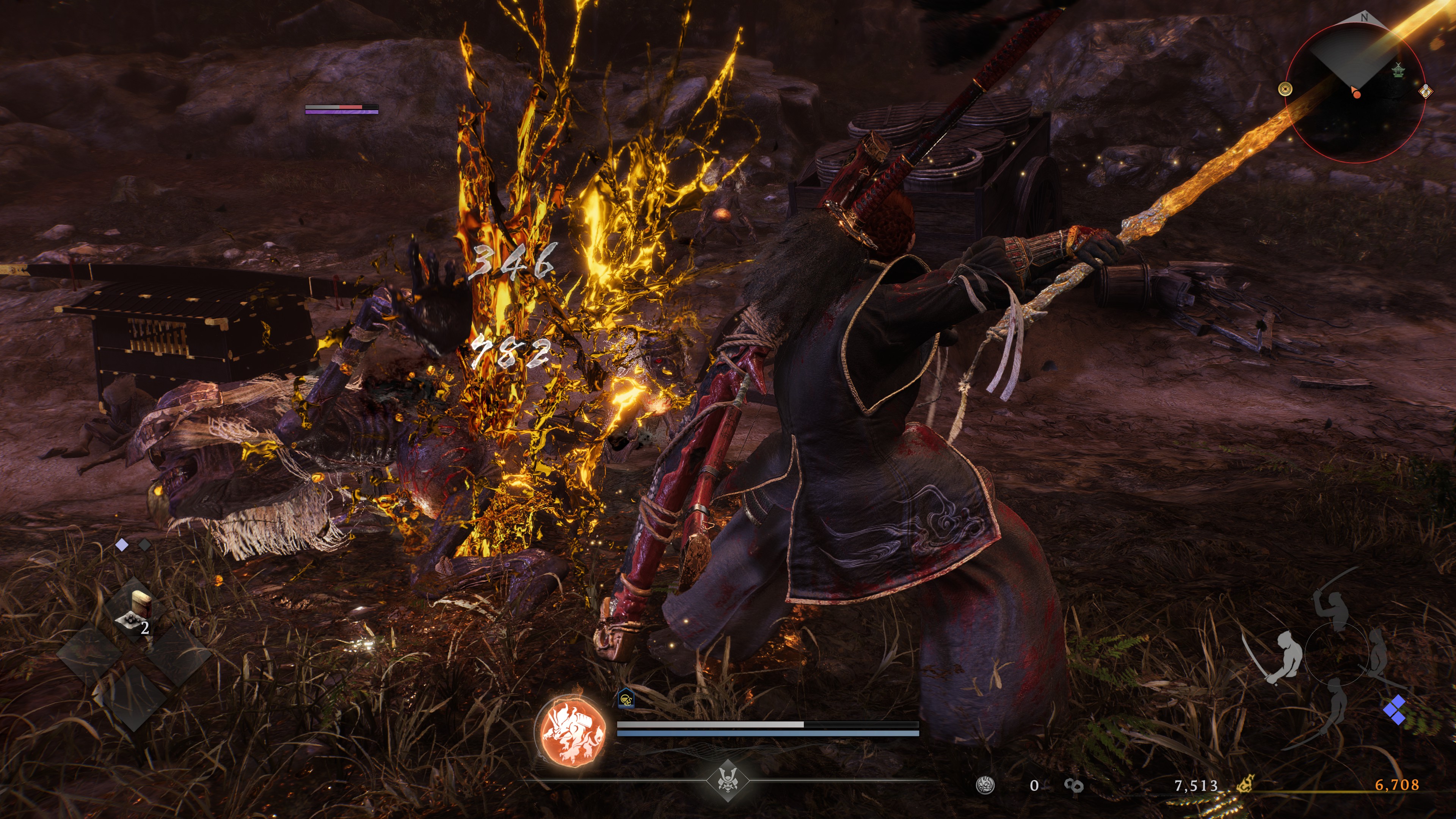 Attacking a monster in Nioh 3.