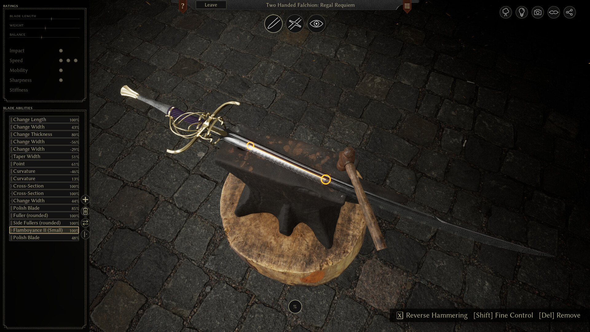 An elaborate saber mid-smithing in Bladesong.