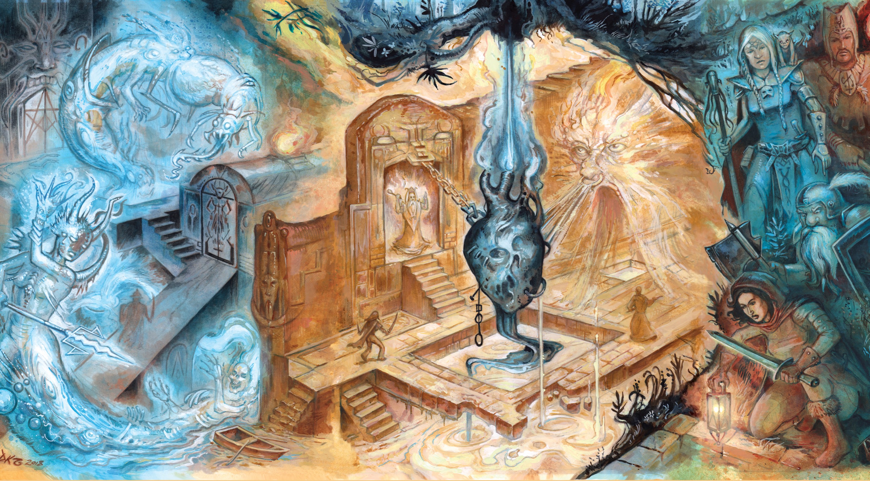 A giant demonic heart with ghostly figures swirling around it in Dungeon Crawl Classics.