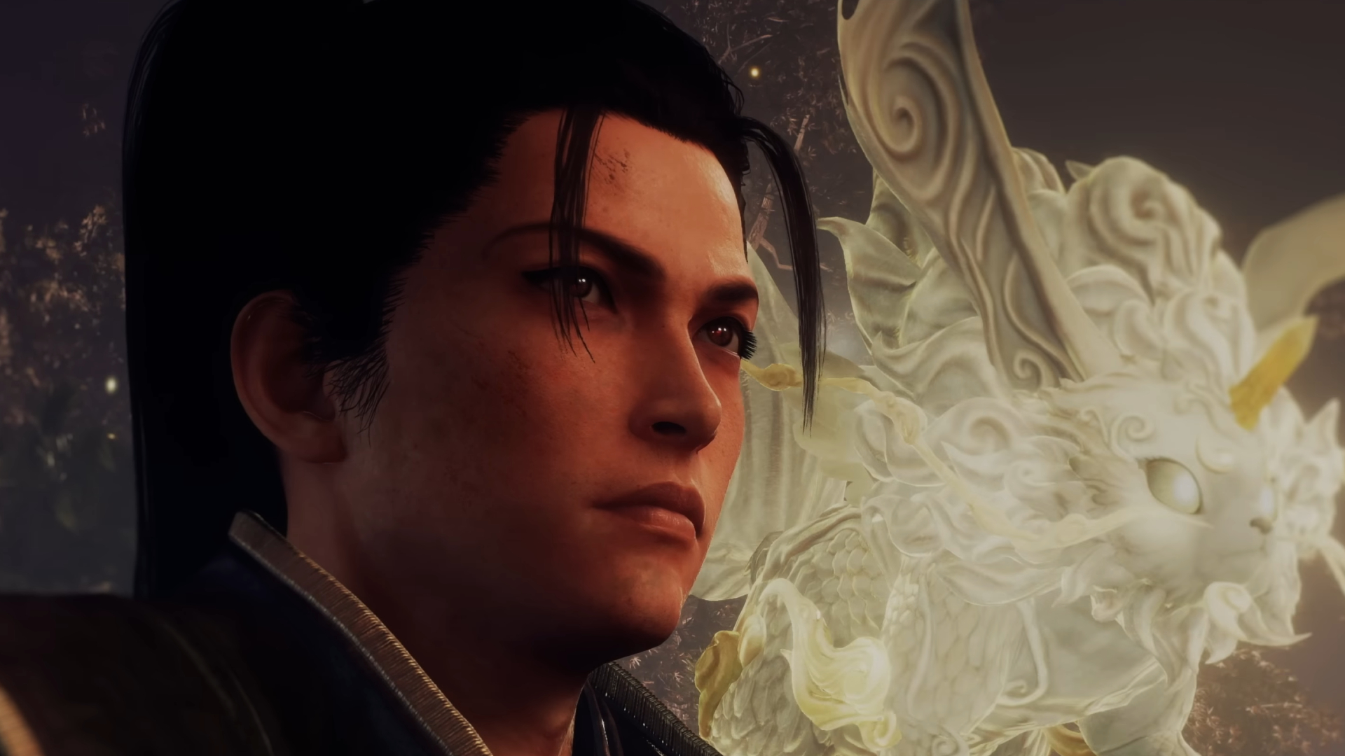 Tokugawa Ieyasu, alongside a spirit beast in Nioh 3.