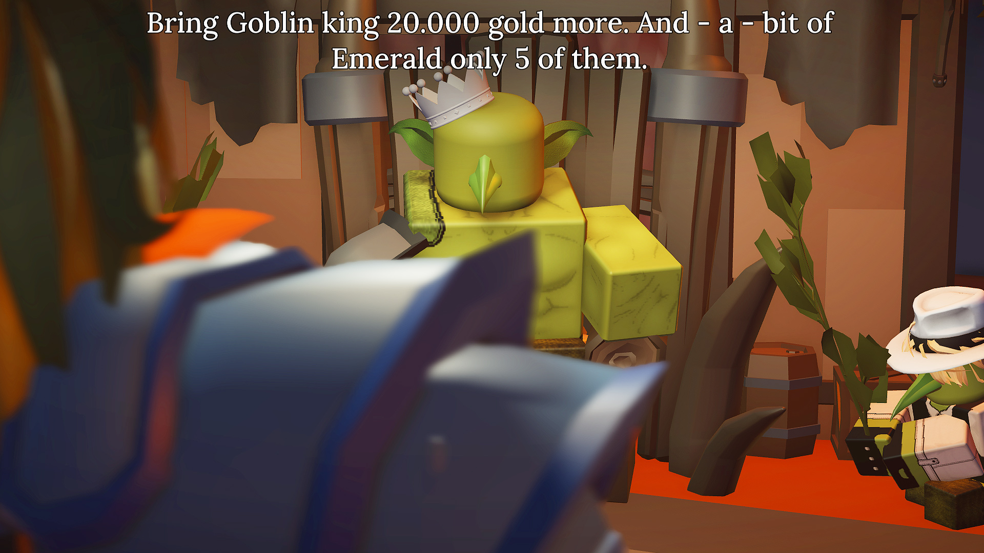 The Forge's Goblin King requesting you bring him 20,000 Gold and 5 Emeralds.