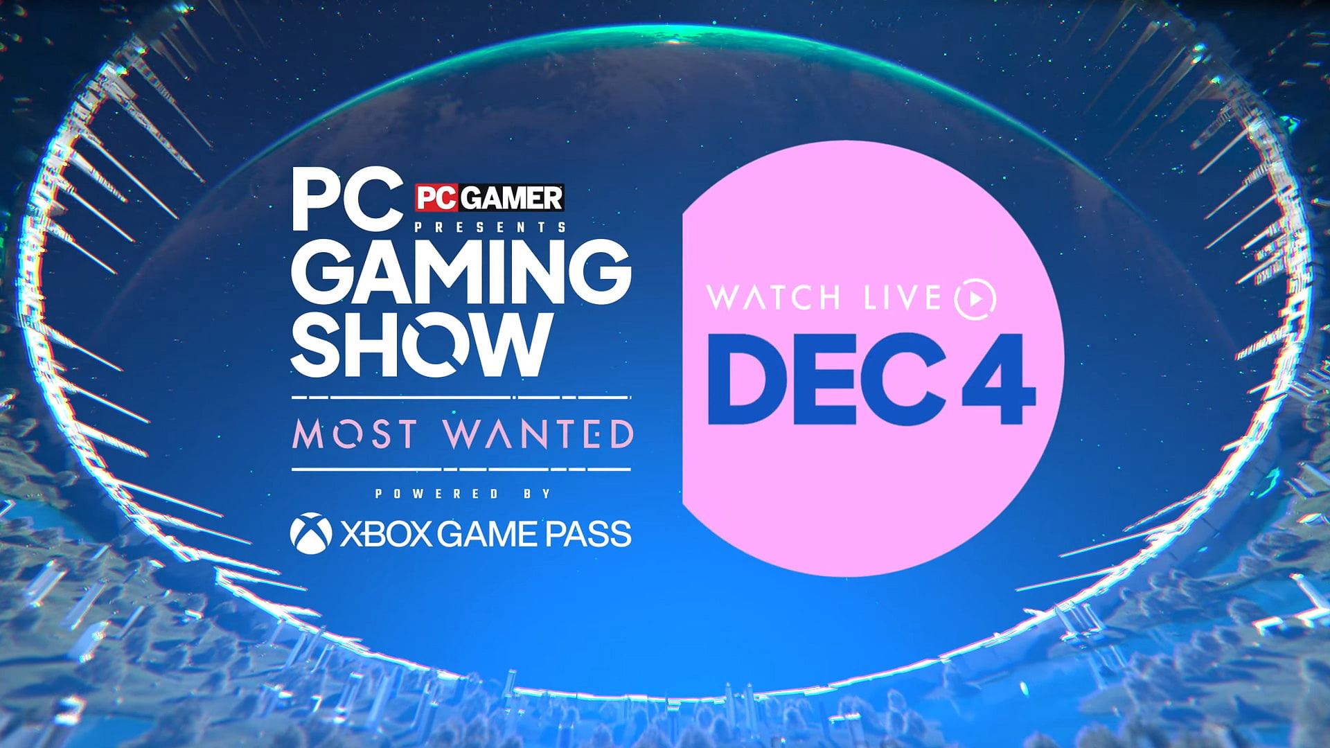 The PC Gaming Show Most Wanted 2025 logo from its YouTube channel, featuring the date highlighted on December 4 and the