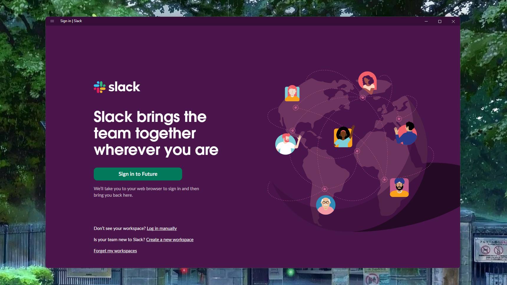 A screenshot of the Slack login page