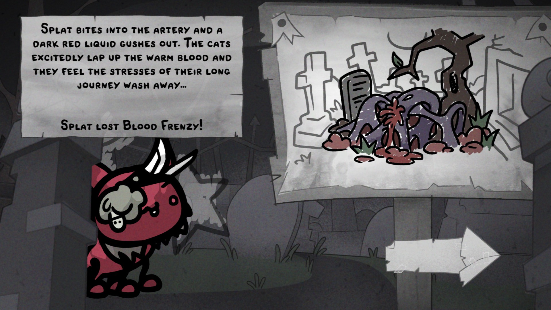 A cat being cured of blood frenzy in Mewgenics.