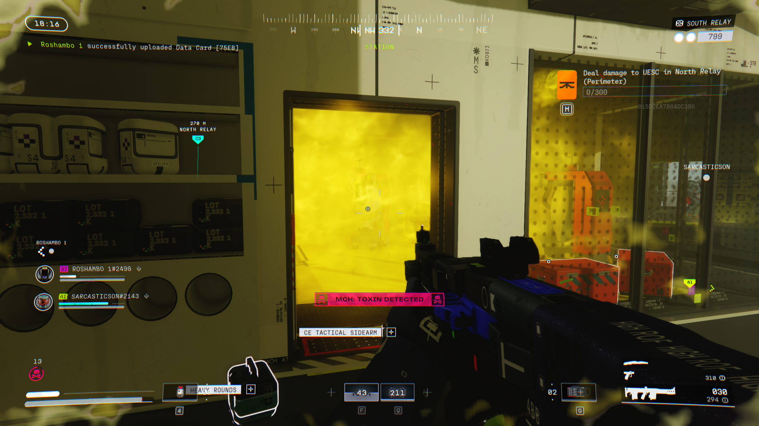 Marathon Tox Clear: A player looking at an open doorway leading into a room filled with gas.