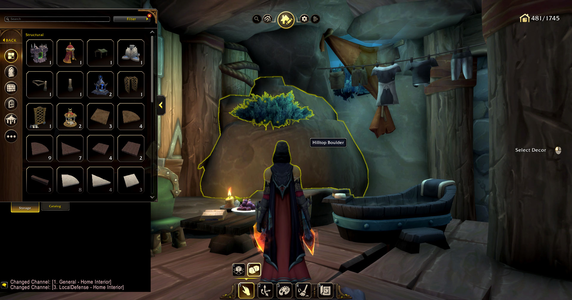Examples of the housing system in World of Warcraft, showing a ramshackle but homely interior.