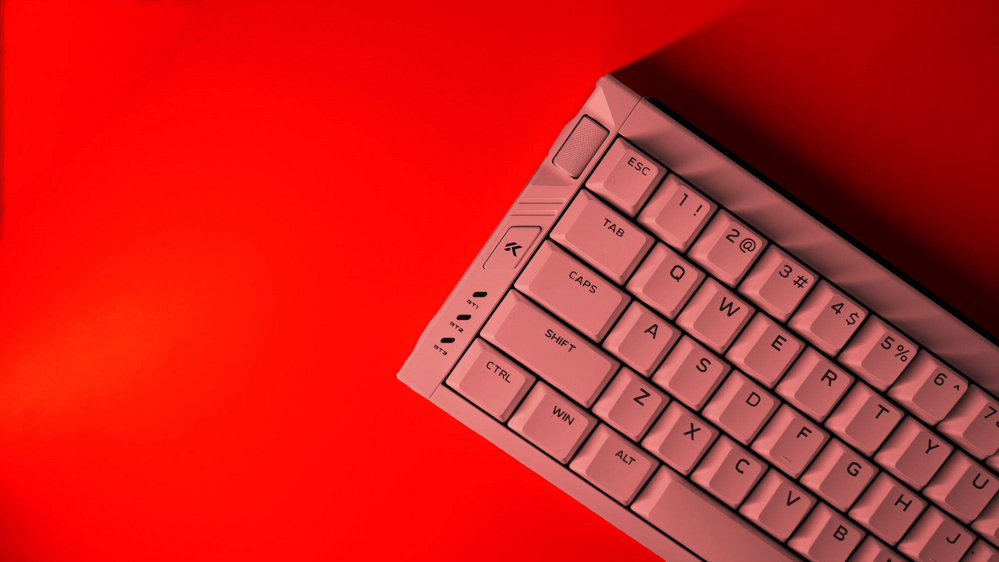 The Mchose Ace 68 Turbo on a red background.