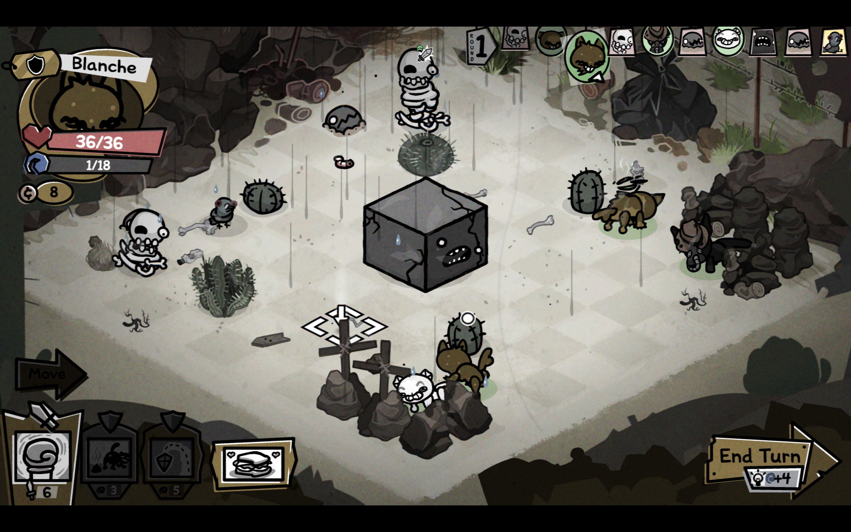 A battle in the desert in Mewgenics.