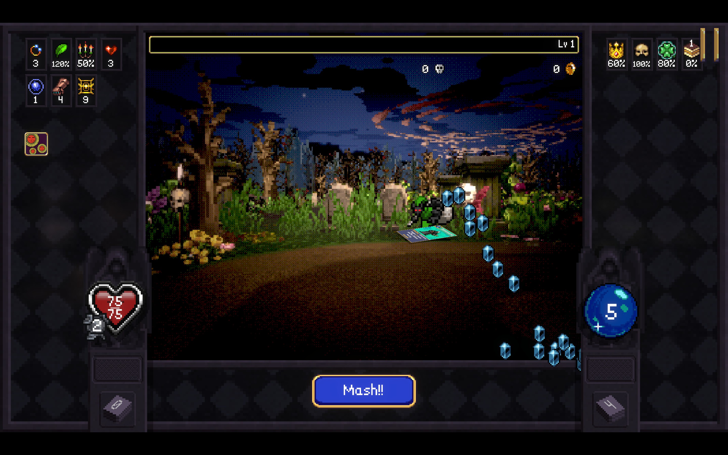 Navigating through the forest dungeon in Vampire Crawlers.