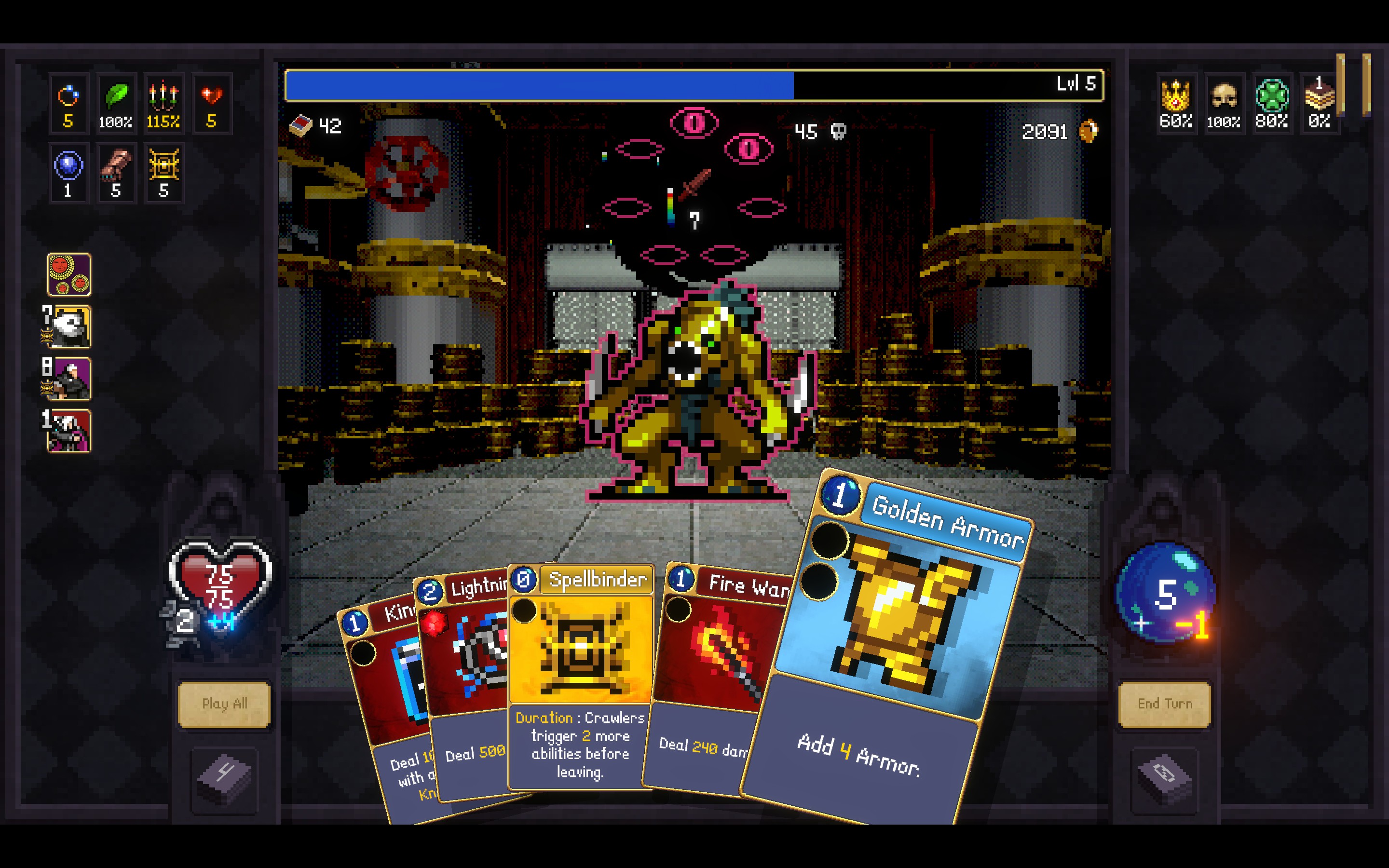 Battling a fish man boss in Vampire Crawlers.