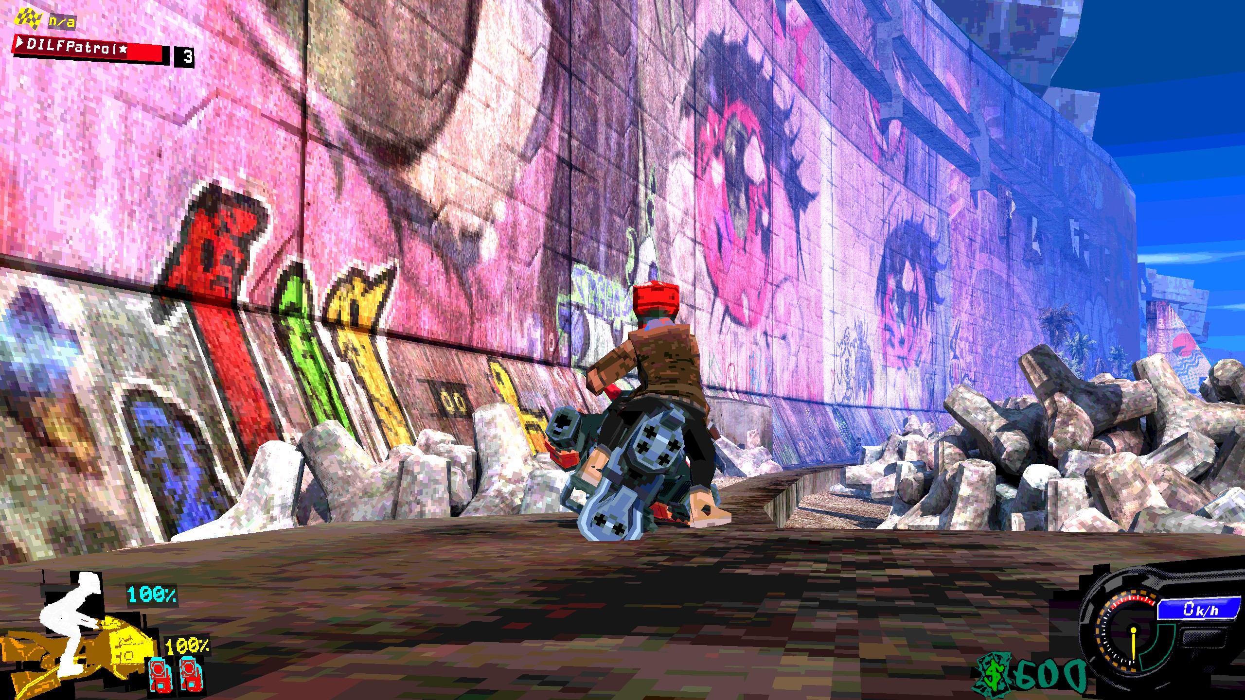 Airframe Ultra biker parked looking at massive graffiti wall