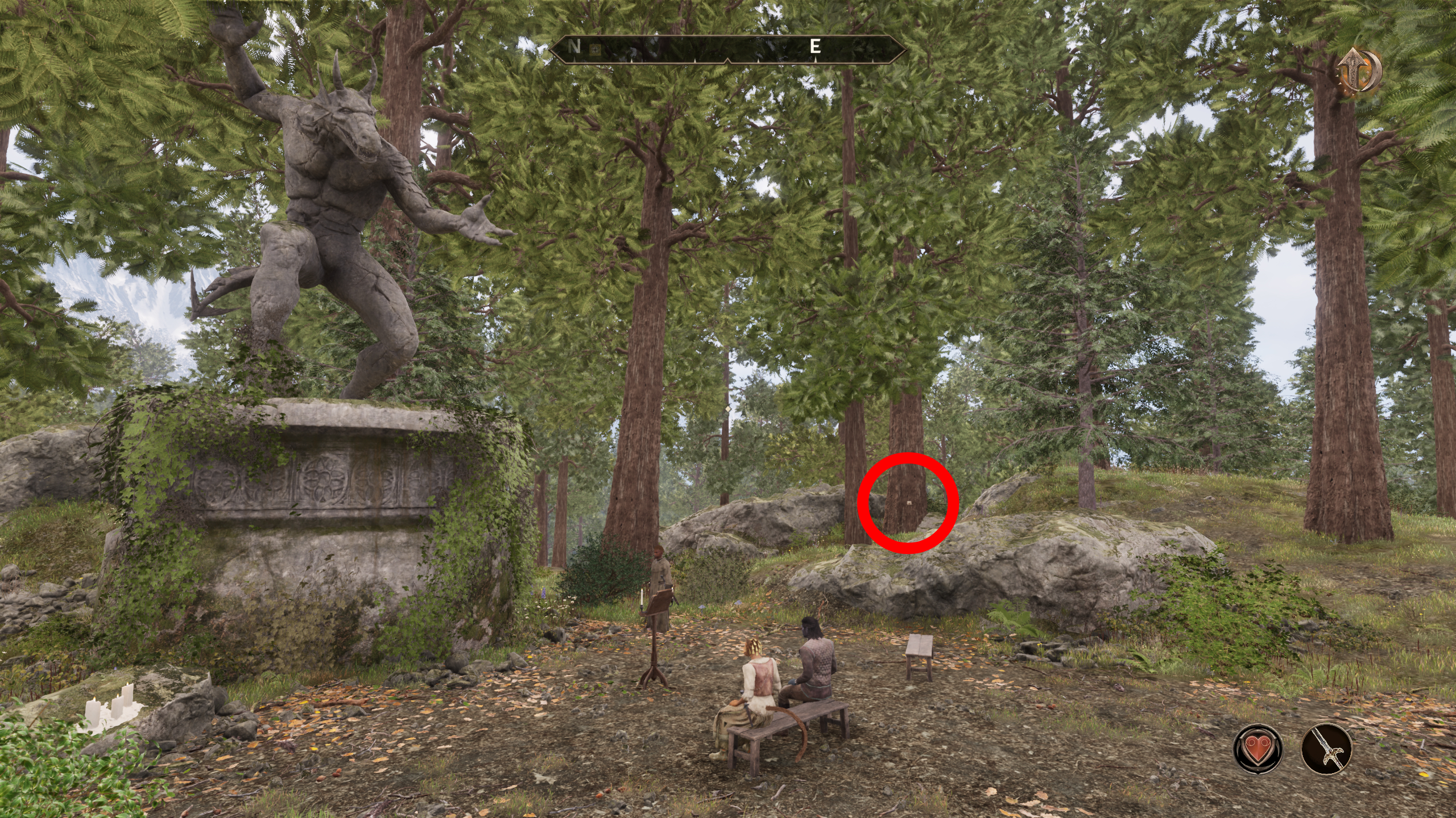 Oblivion Burning Trail - A red circle highlights the location of the second note, found on a tree at Molag Bal's Shrine.