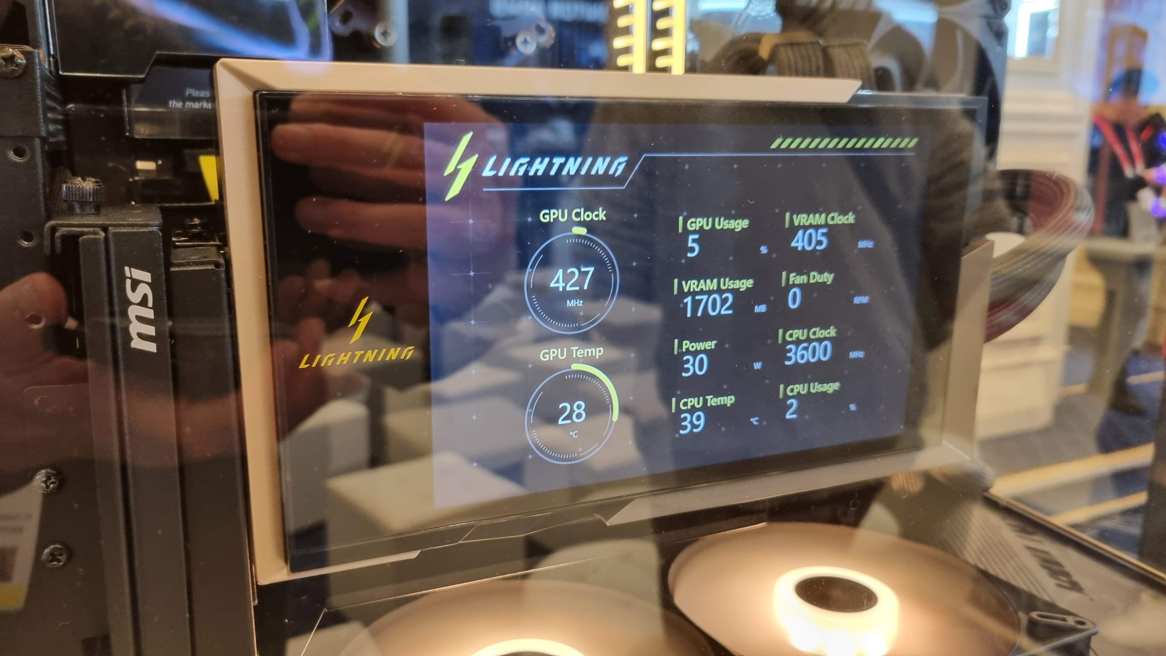 The 8-inch display on the MSI GeForce RTX 5090 32G Lightning Z