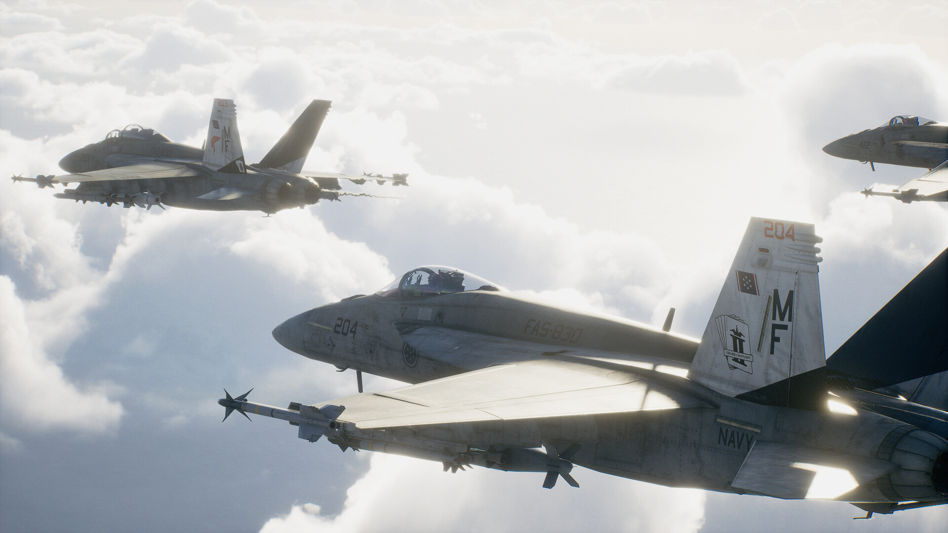 A trio of jets flying in formation in Ace Combat 8.