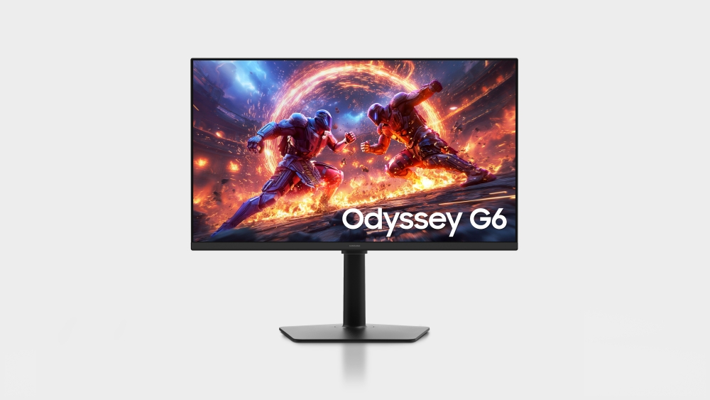 A promotional image of the Samsung Odyssey G6 G60H gaming monitor
