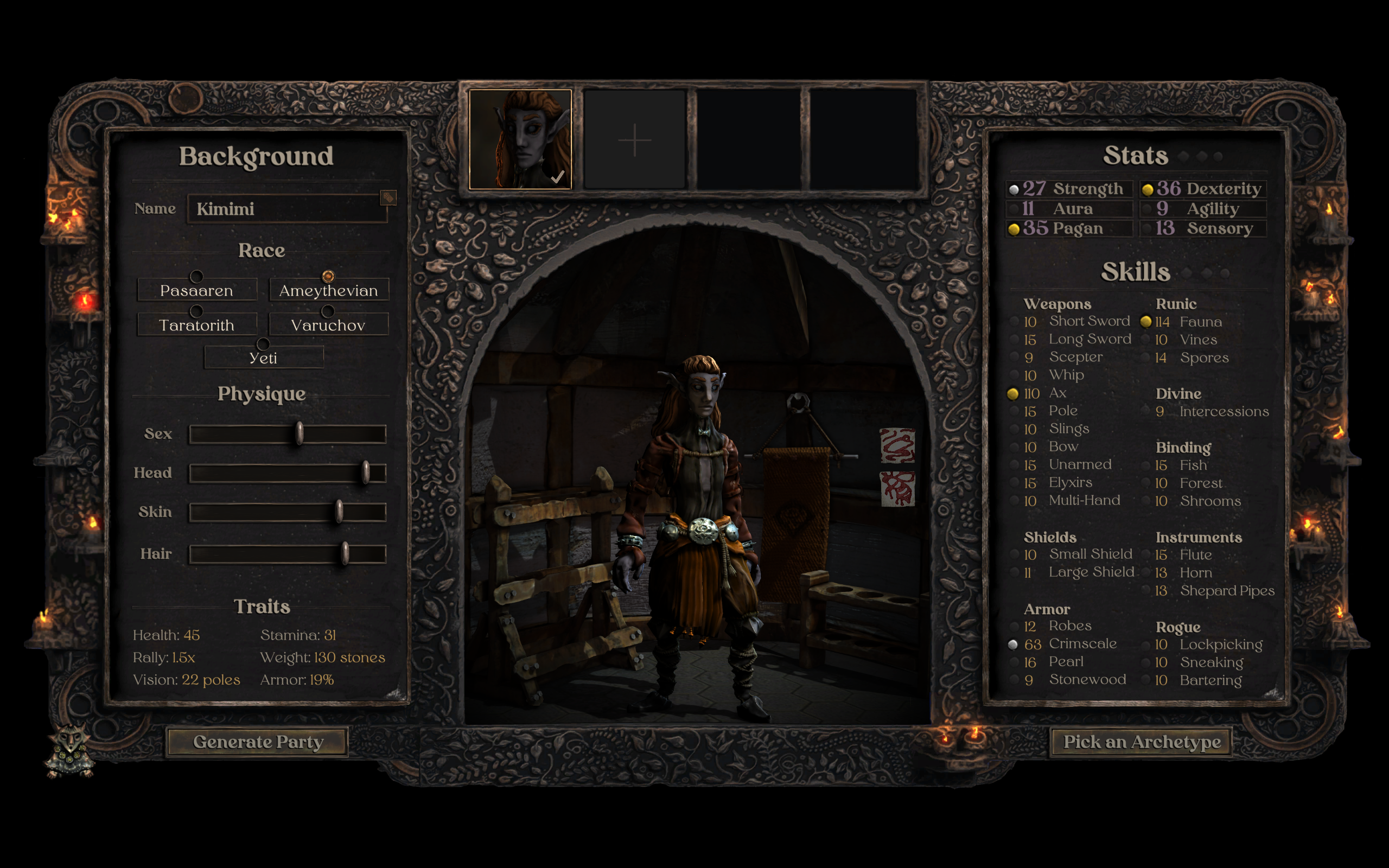 Banquet for Fools' character chart user interface