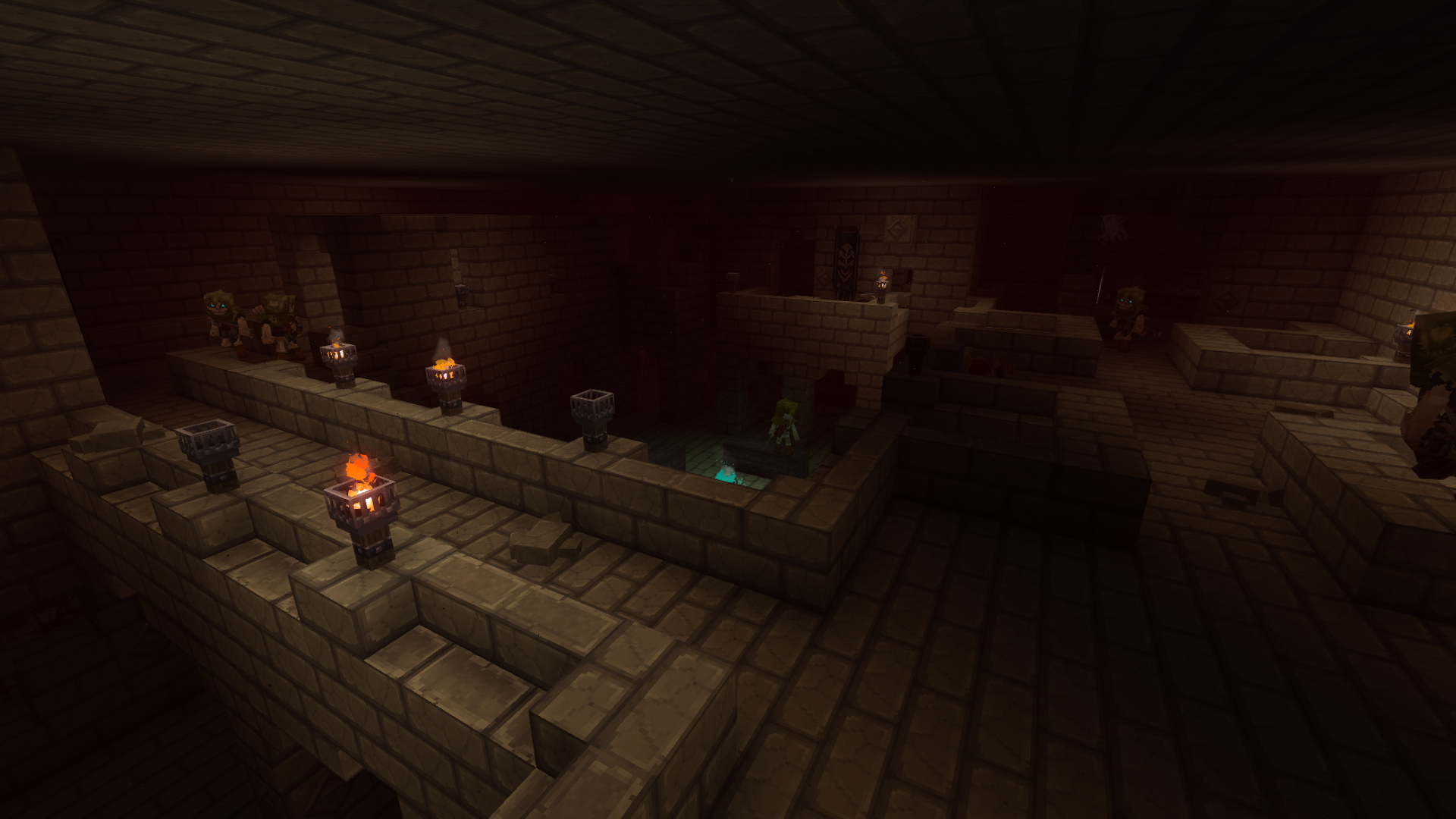 Best Hytale mods: The interior of a dark, skeleton-filled castle in the HyDungeons mod.