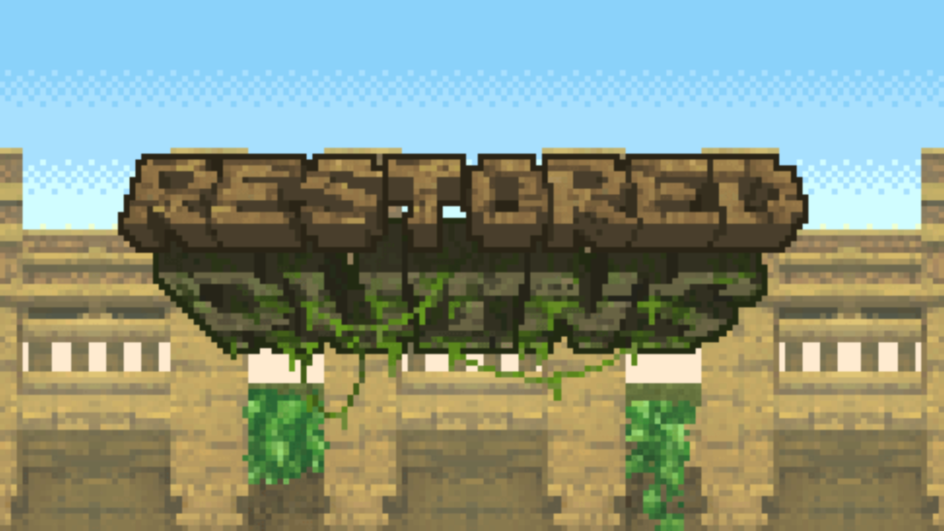 Best Hytale mods: Key art for the Restored Ruins mod, with the text in pixel art and a ruin in the background.