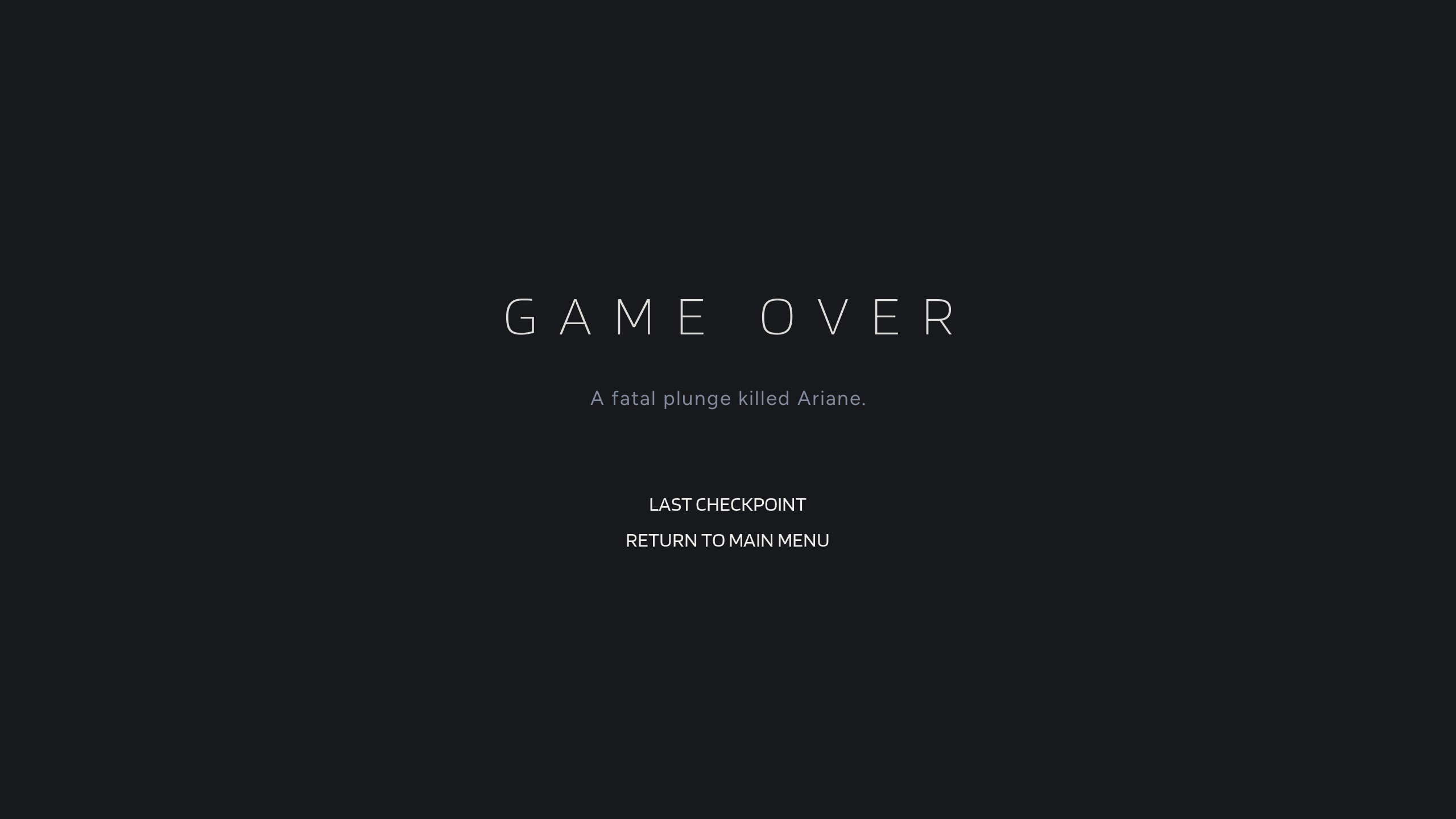 The Aphelion Game Over screen, 