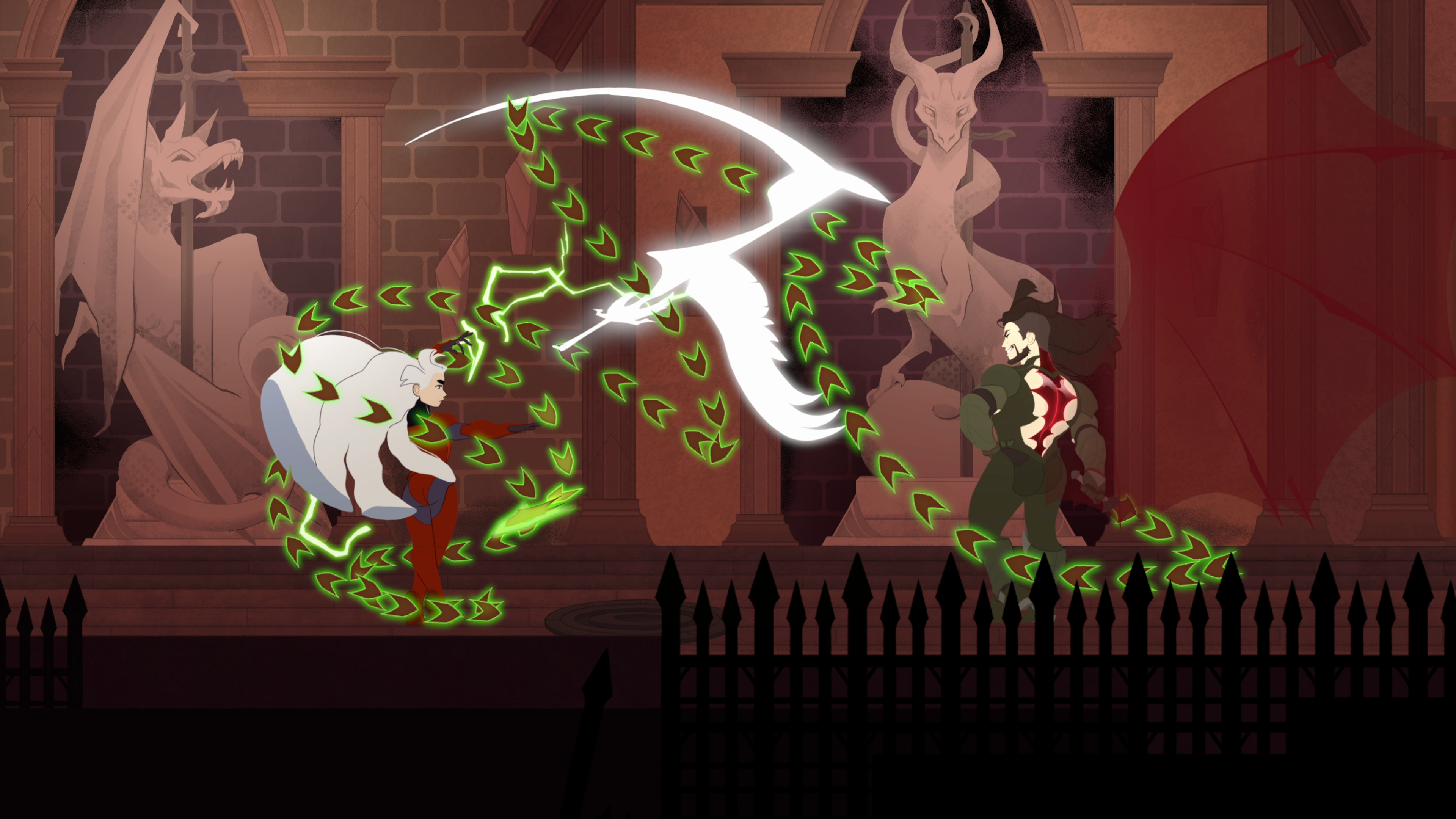 Shan enters combat with one of her demigod siblings in At Fate's End.