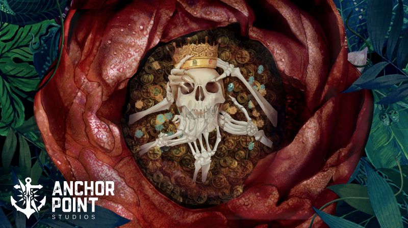 Skull in a bag of coins.