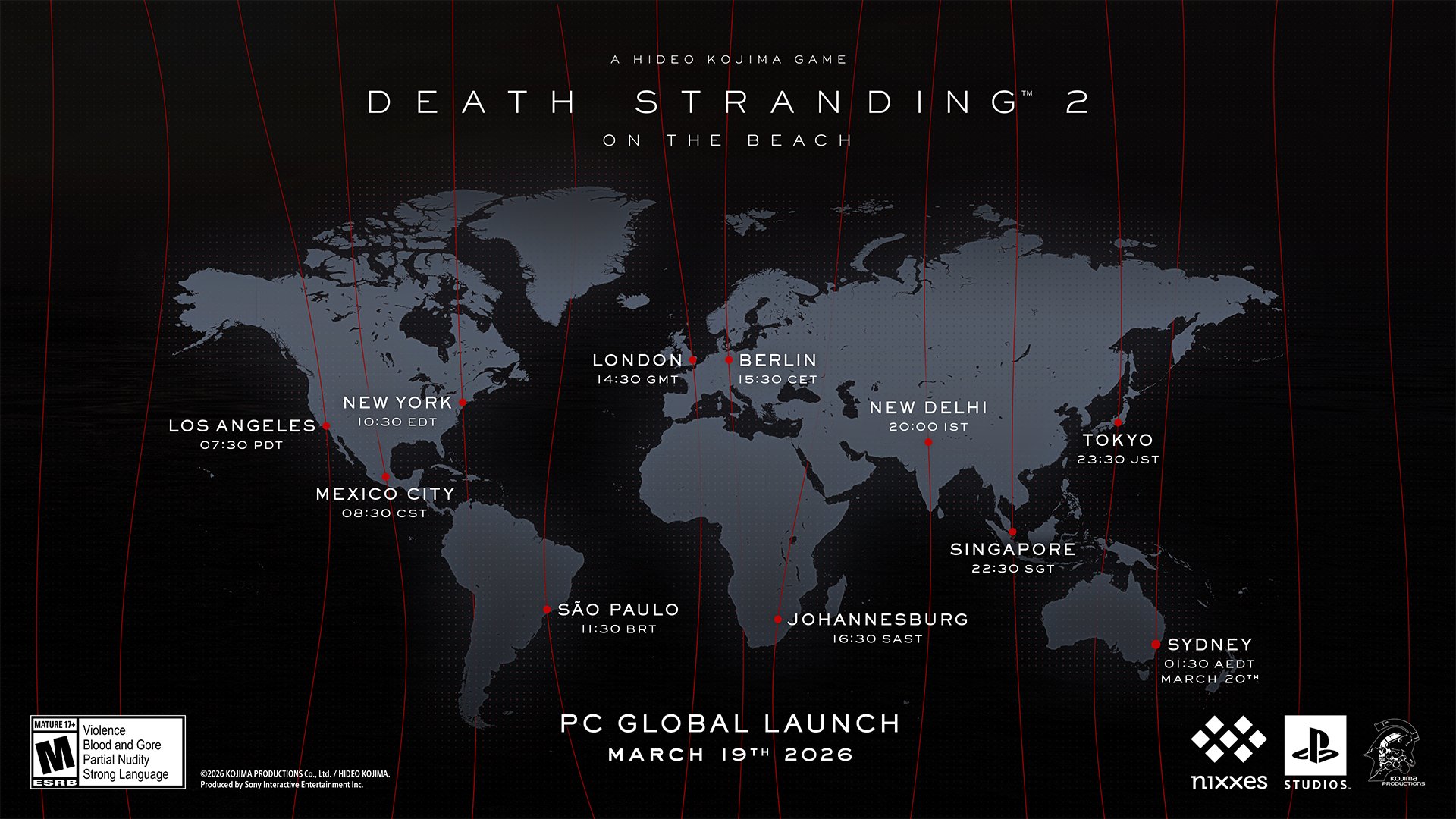 Map showing global unlock times for Death Stranding 2.
