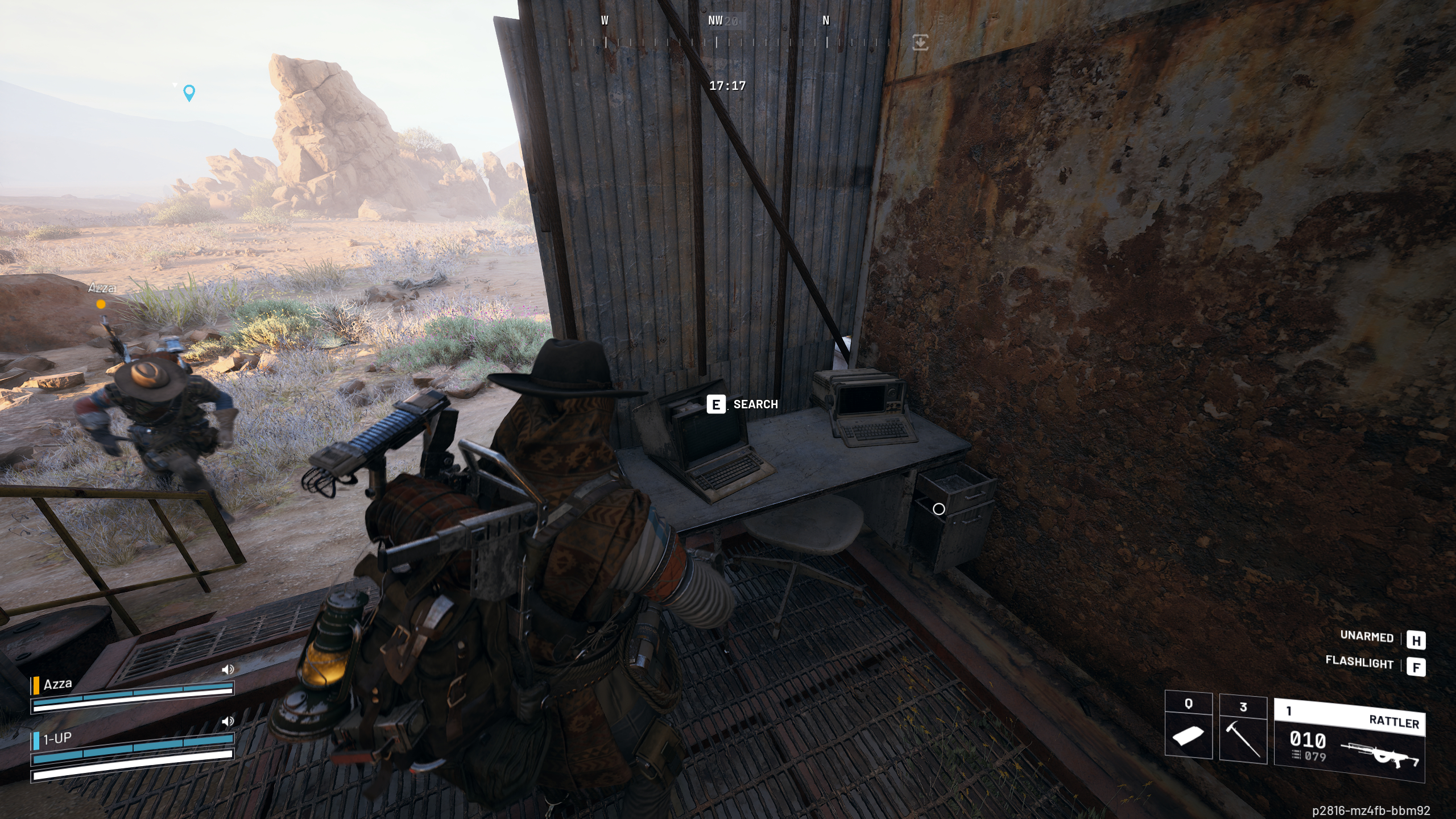 Arc Raiders wires battery locations: A player looking at a broken computer on a desk inside a Field Depot.