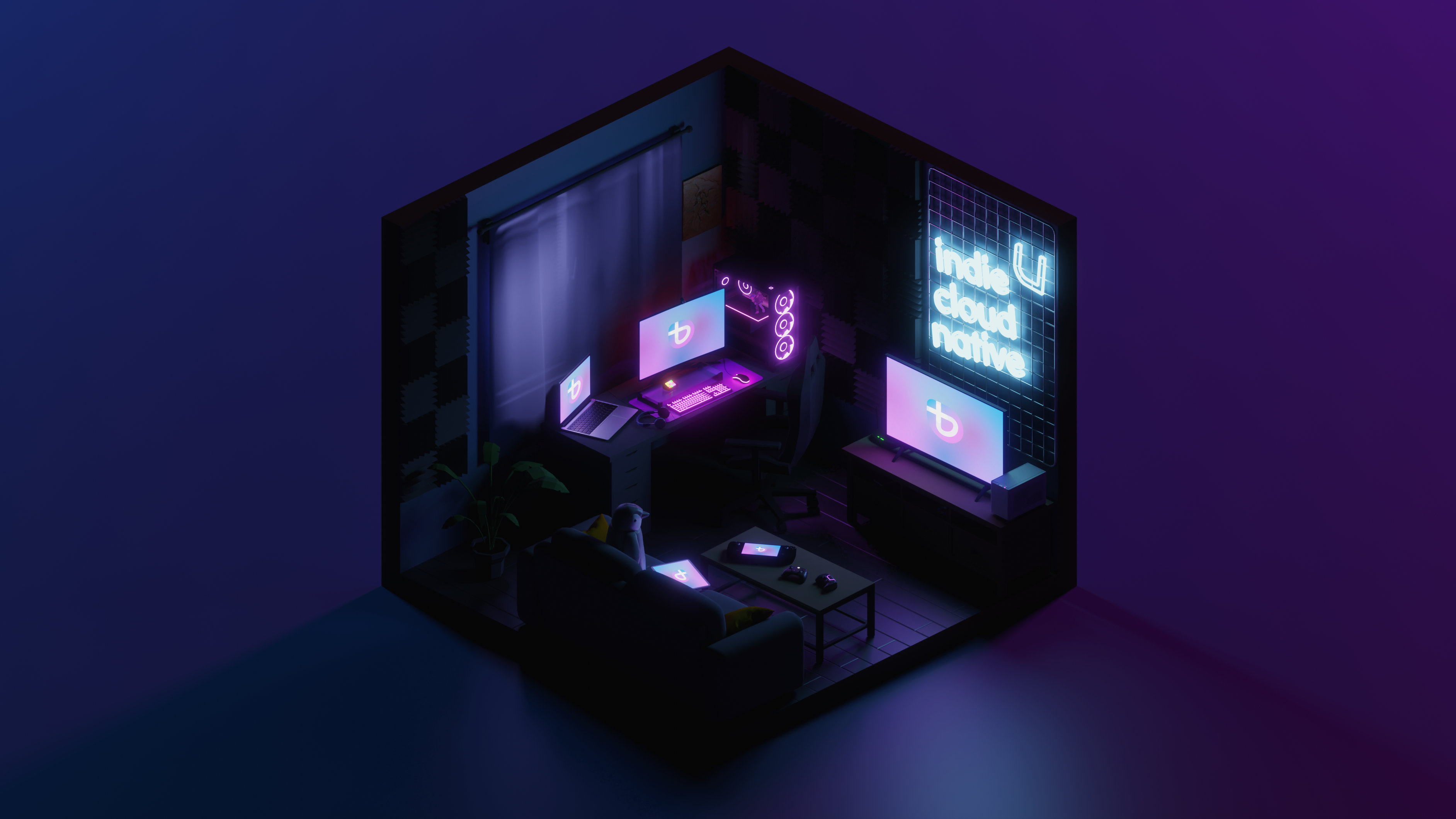 The Convergence wallpaper as used in the Linux-based gaming OS, Bazzite