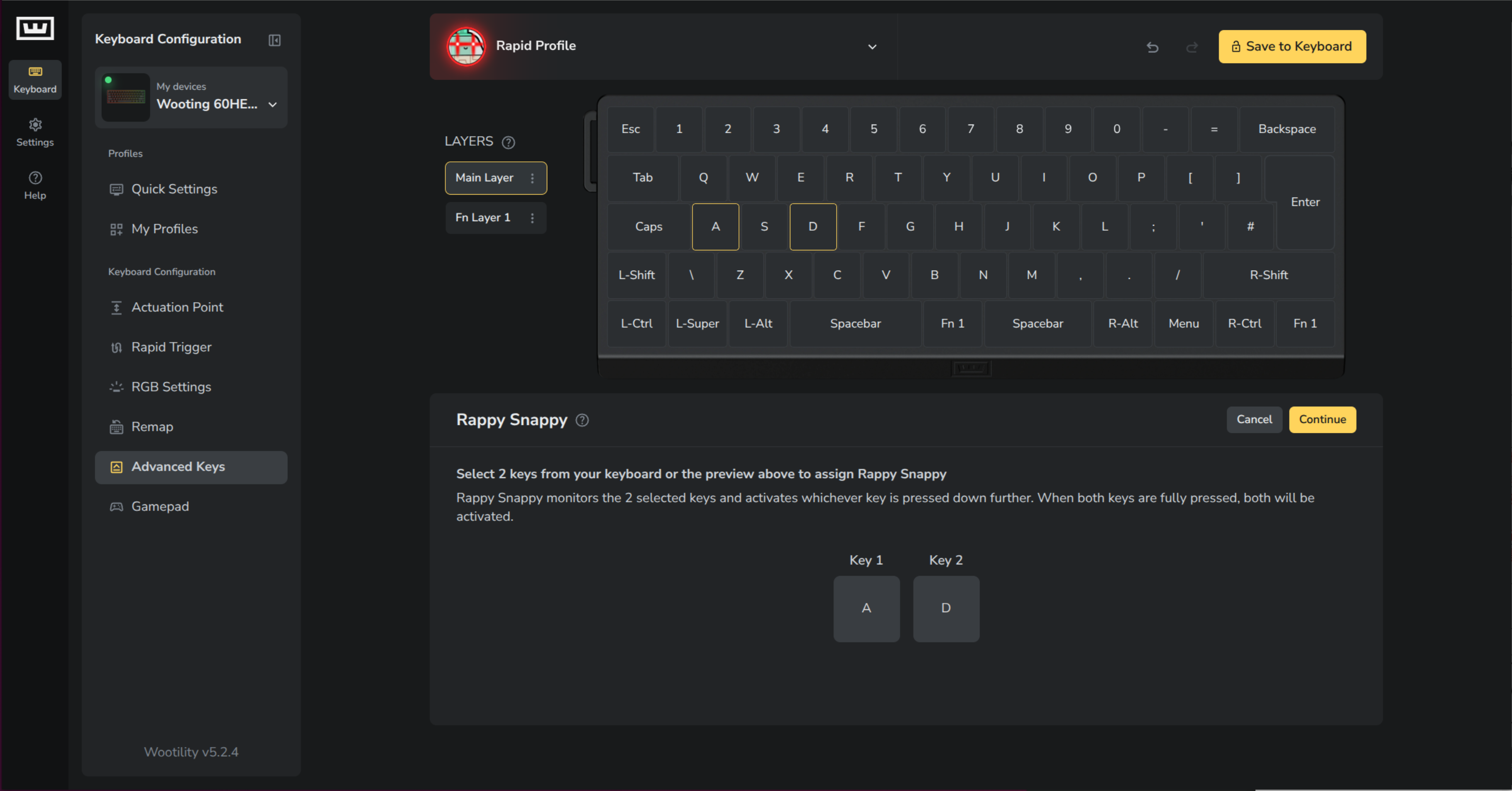 Wooting's Wootility application running in a web browser.