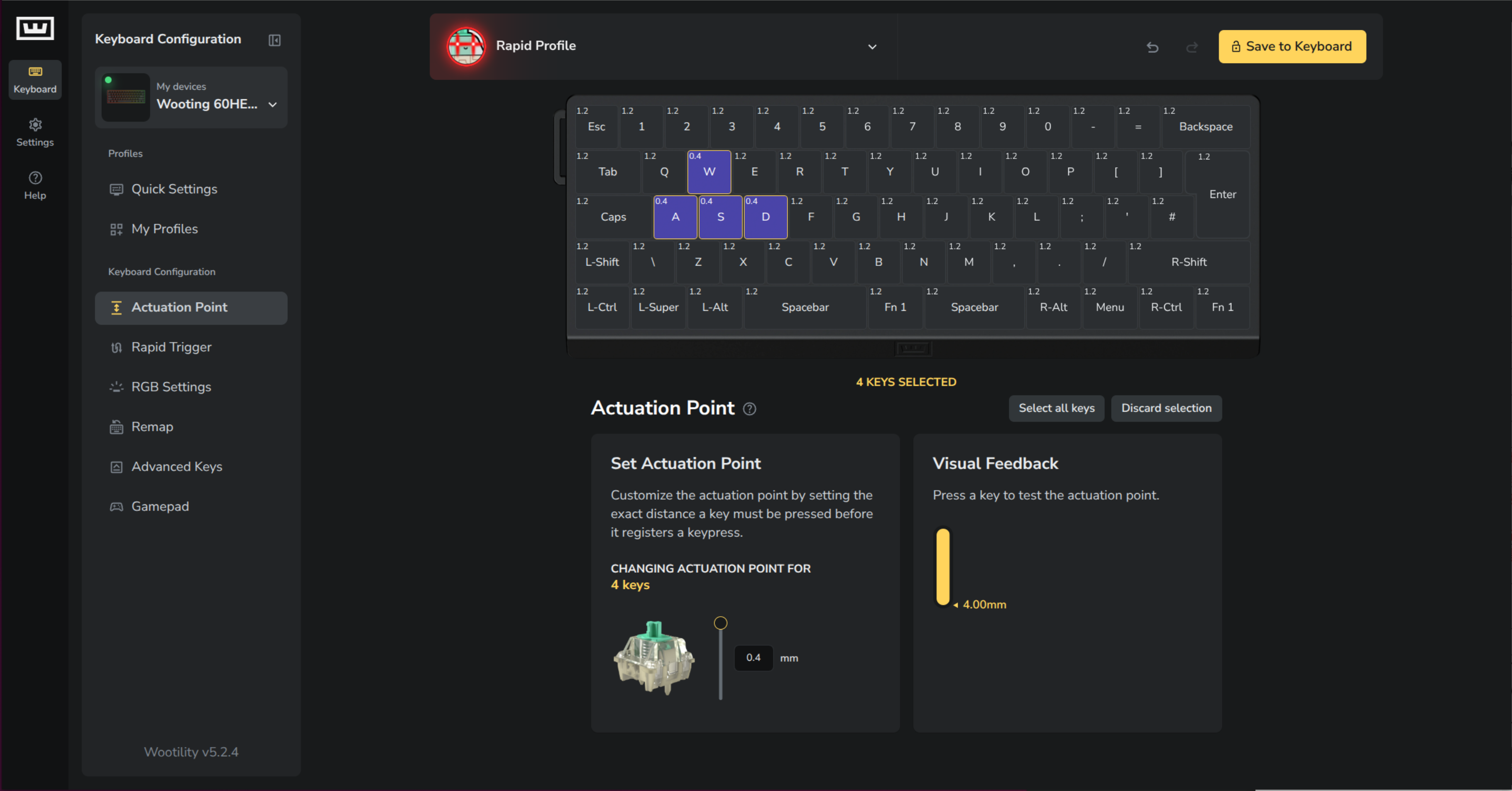Wooting's Wootility application running in a web browser.