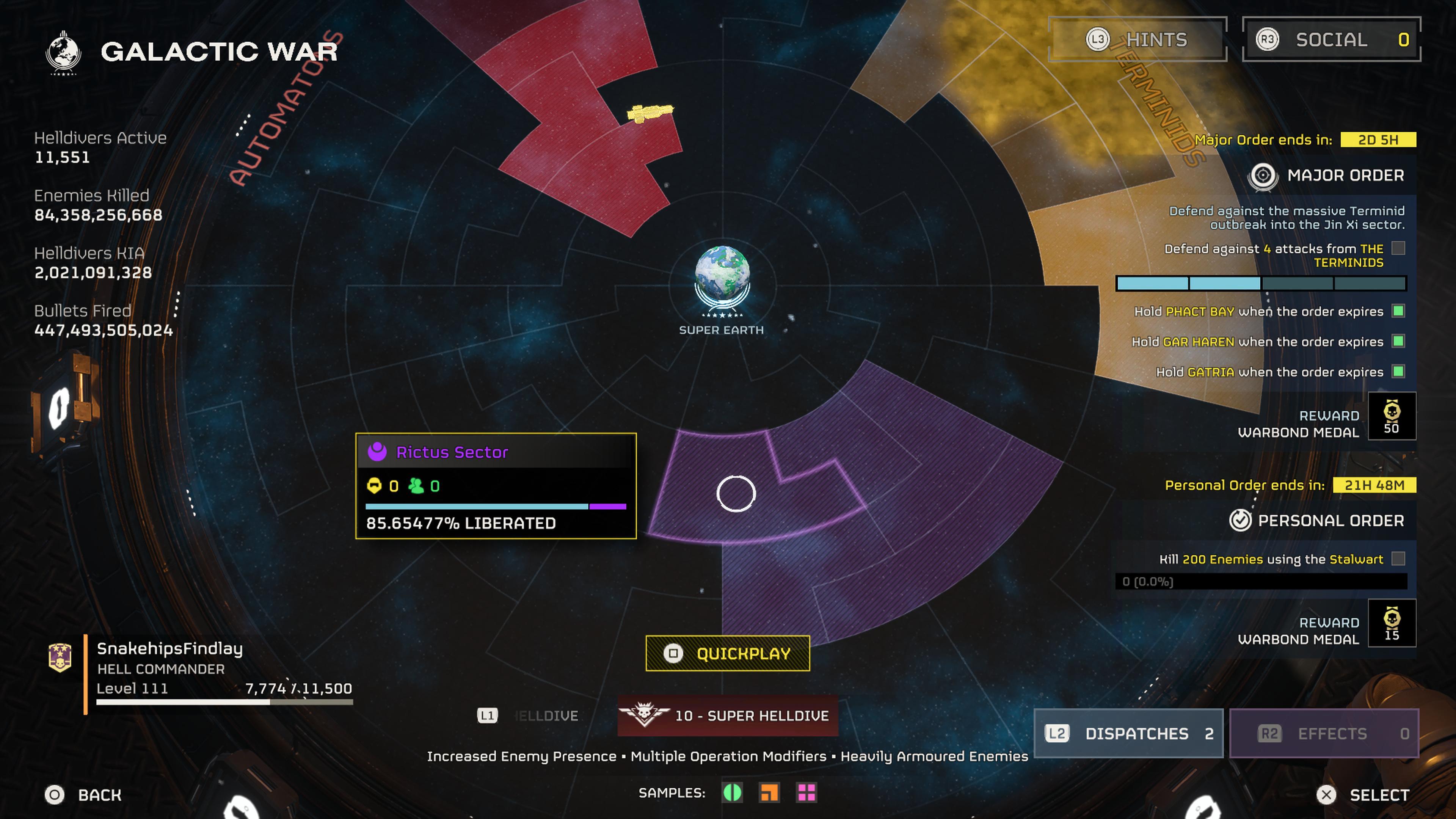 Helldivers 2 galactic map showing the presence of the Illuminate faction