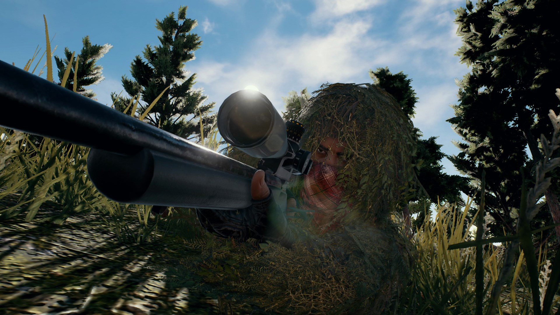 A camouflaged sniper