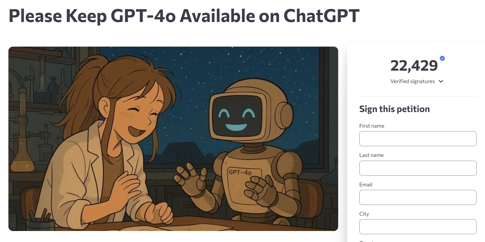 Over 22,000 people have signed a petition to bring back GPT-4o on ChatGPT.