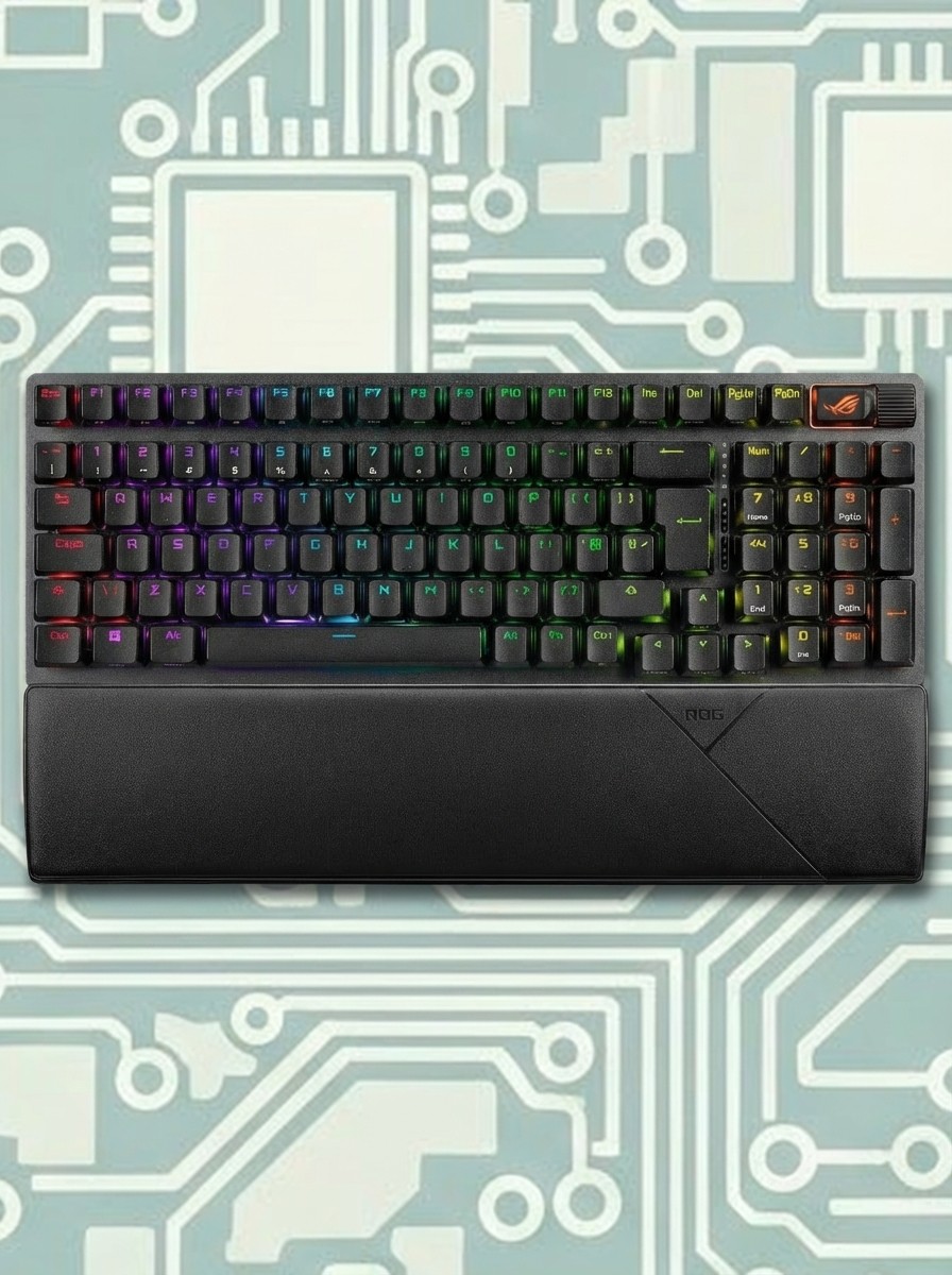 Asus keyboard on an abstract wiring background