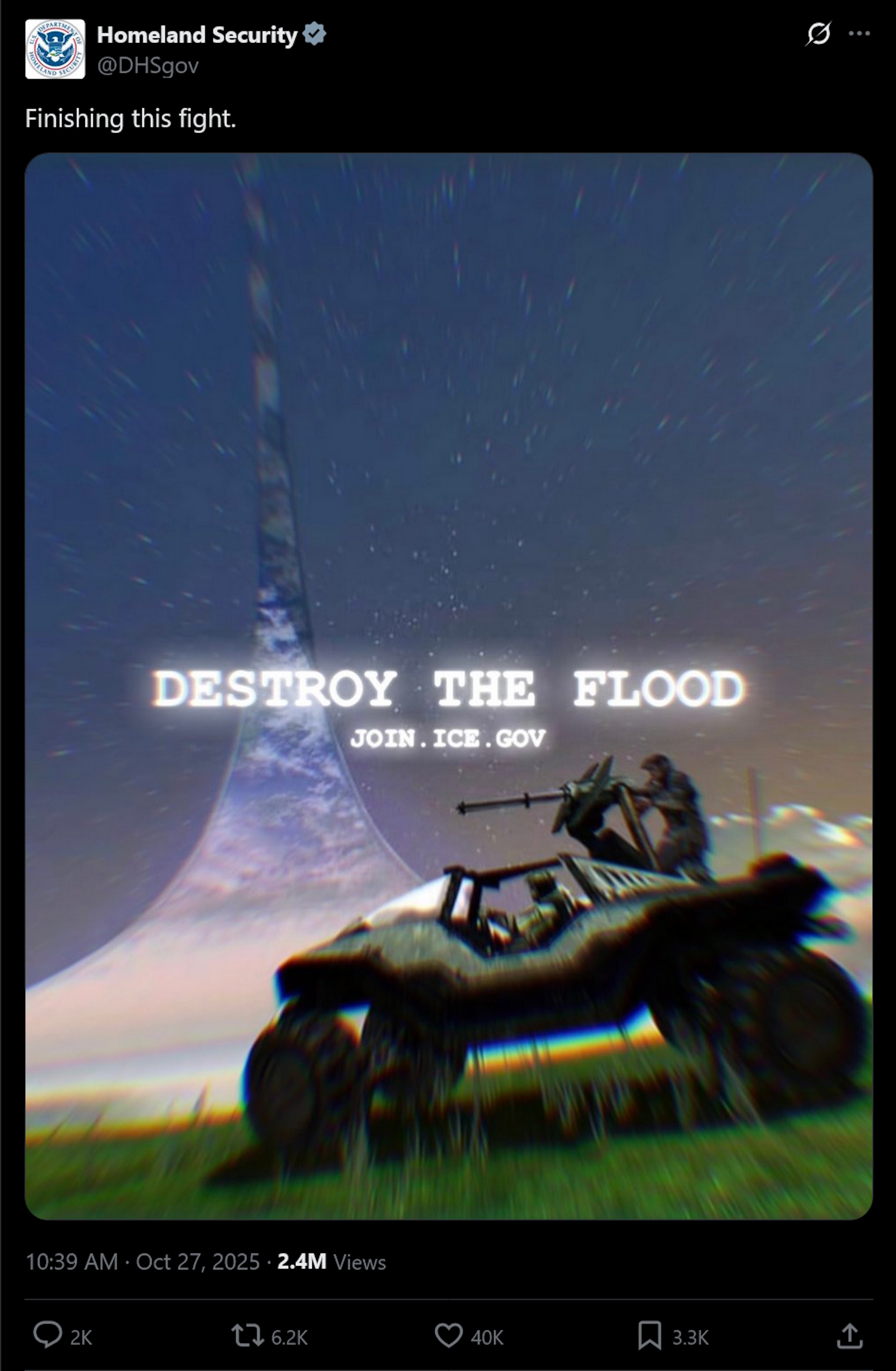 Homeland Security using Halo imagery in tweet calling to