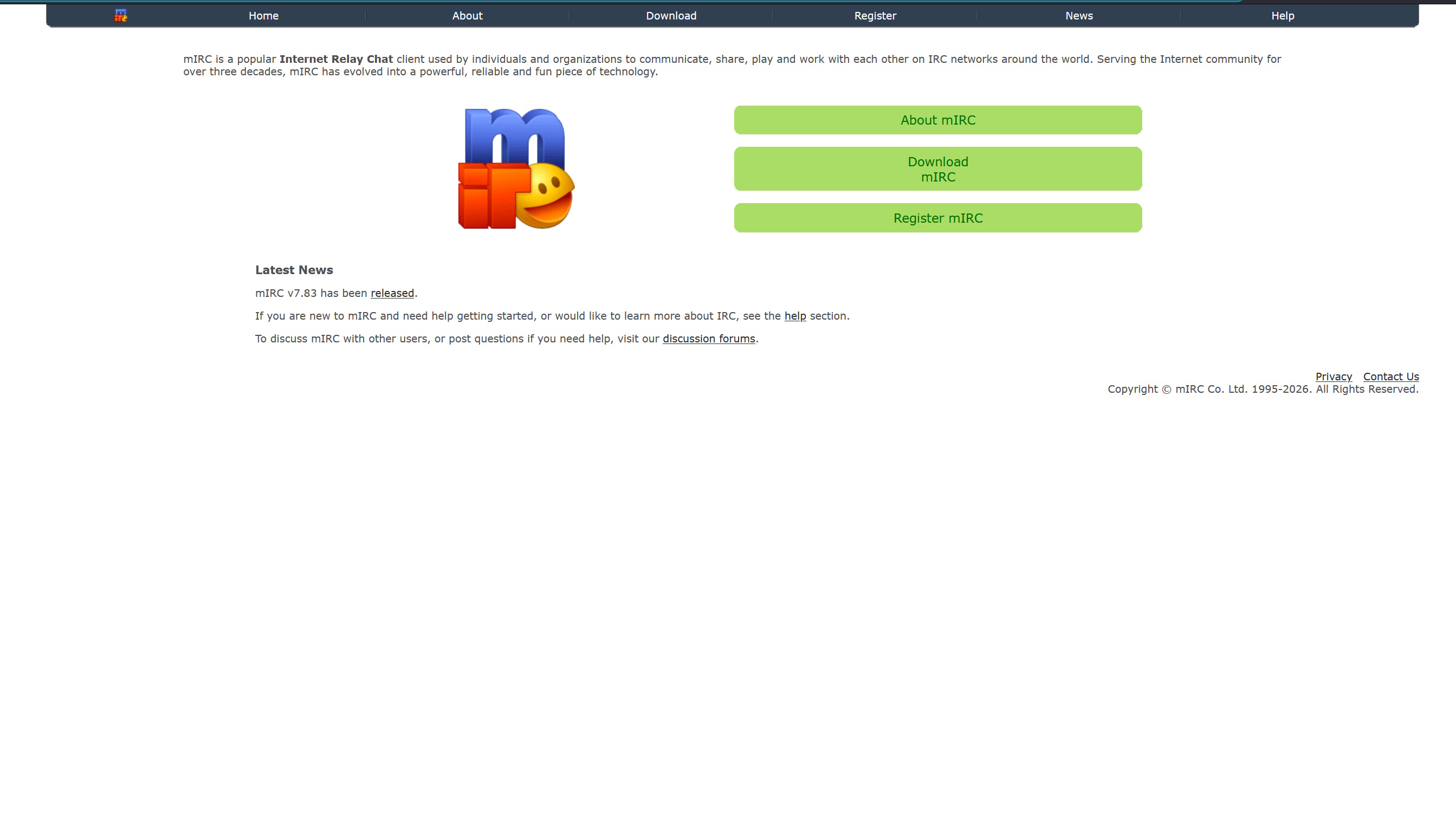 Mirc website front page