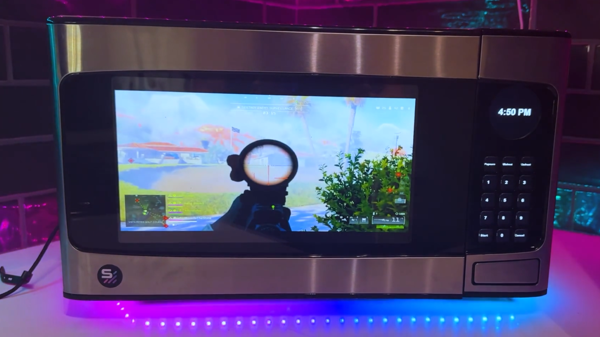 SignalRGB's custom gaming PC built inside of an old microwave.