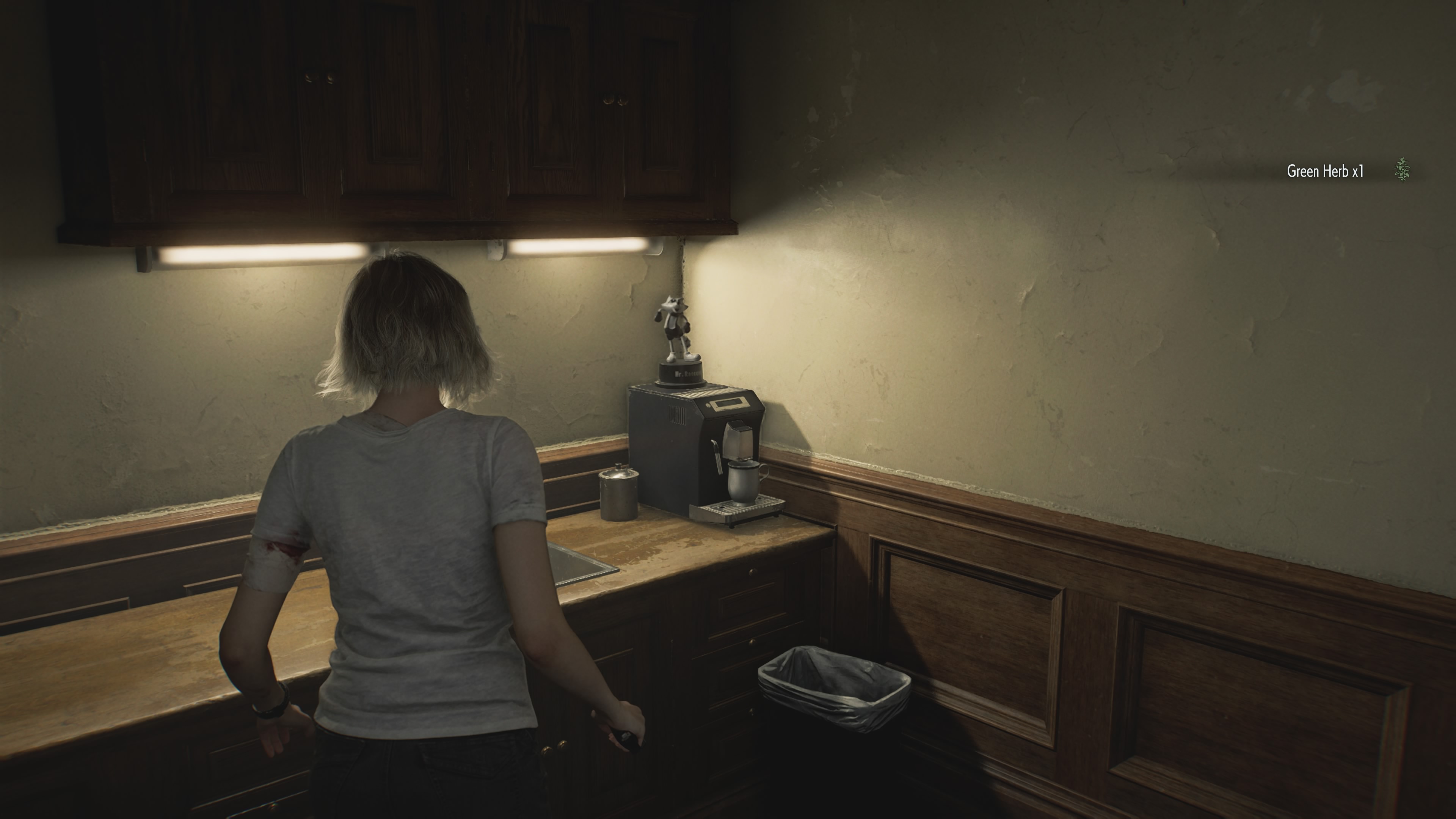 Resident Evil Requiem Mr. Raccoon on a coffee machine