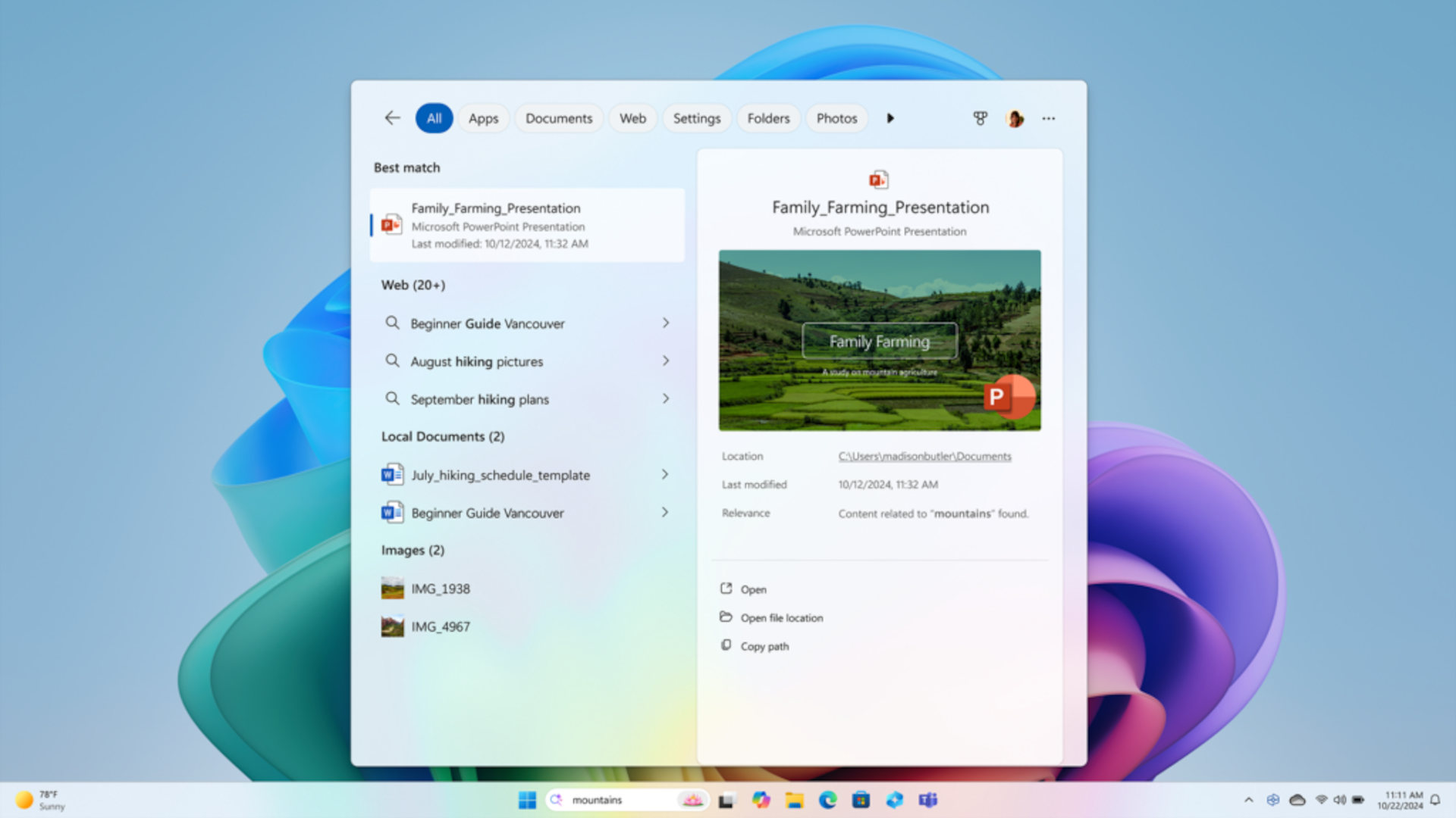 A promotional image for Microsoft's AI-enhanced Windows search system