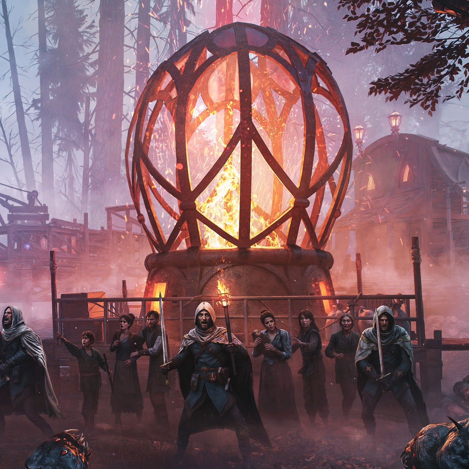 Elves fending off strange wolf-like creatures